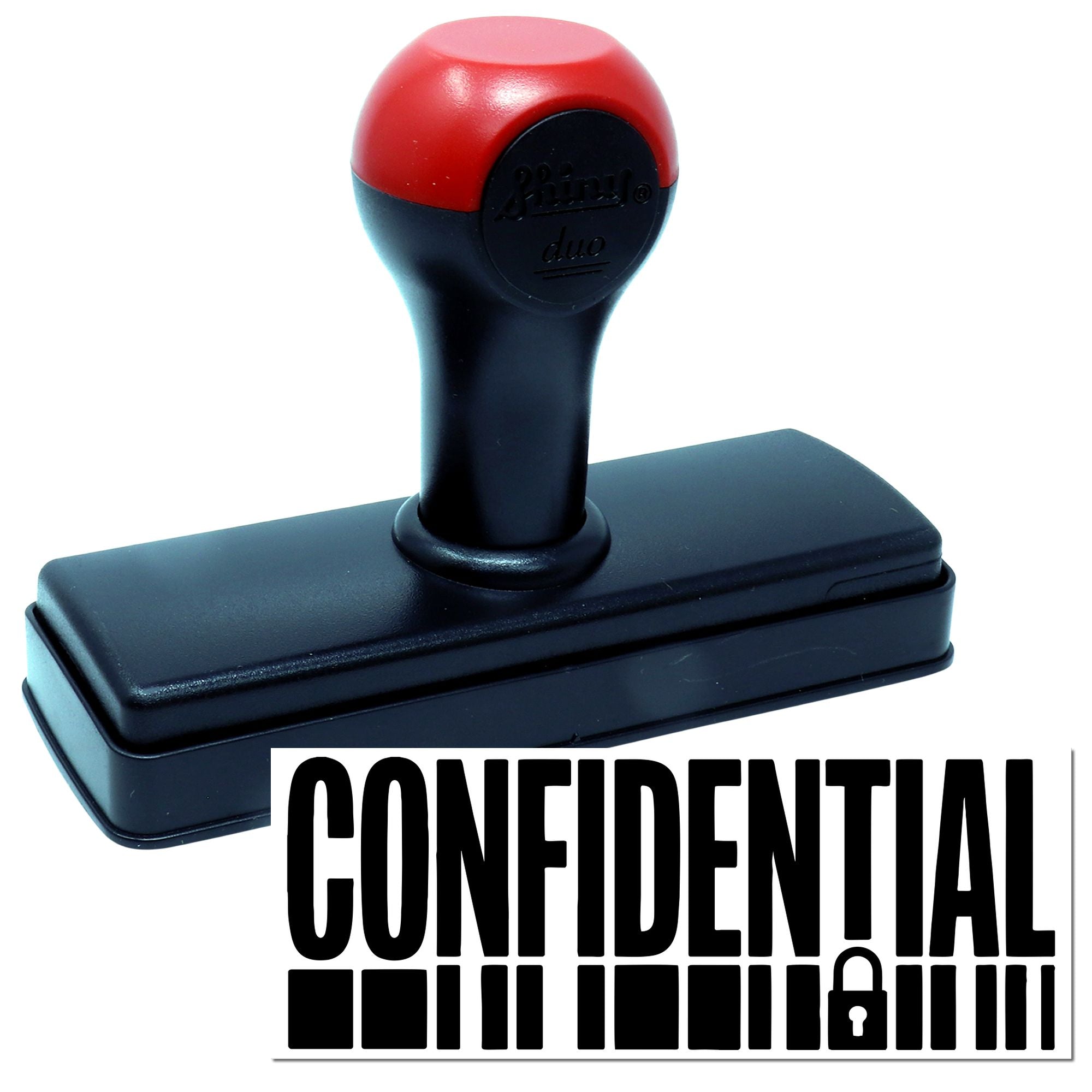 Red and black self-inking confidential stamp and seal with lock icon on a white background.