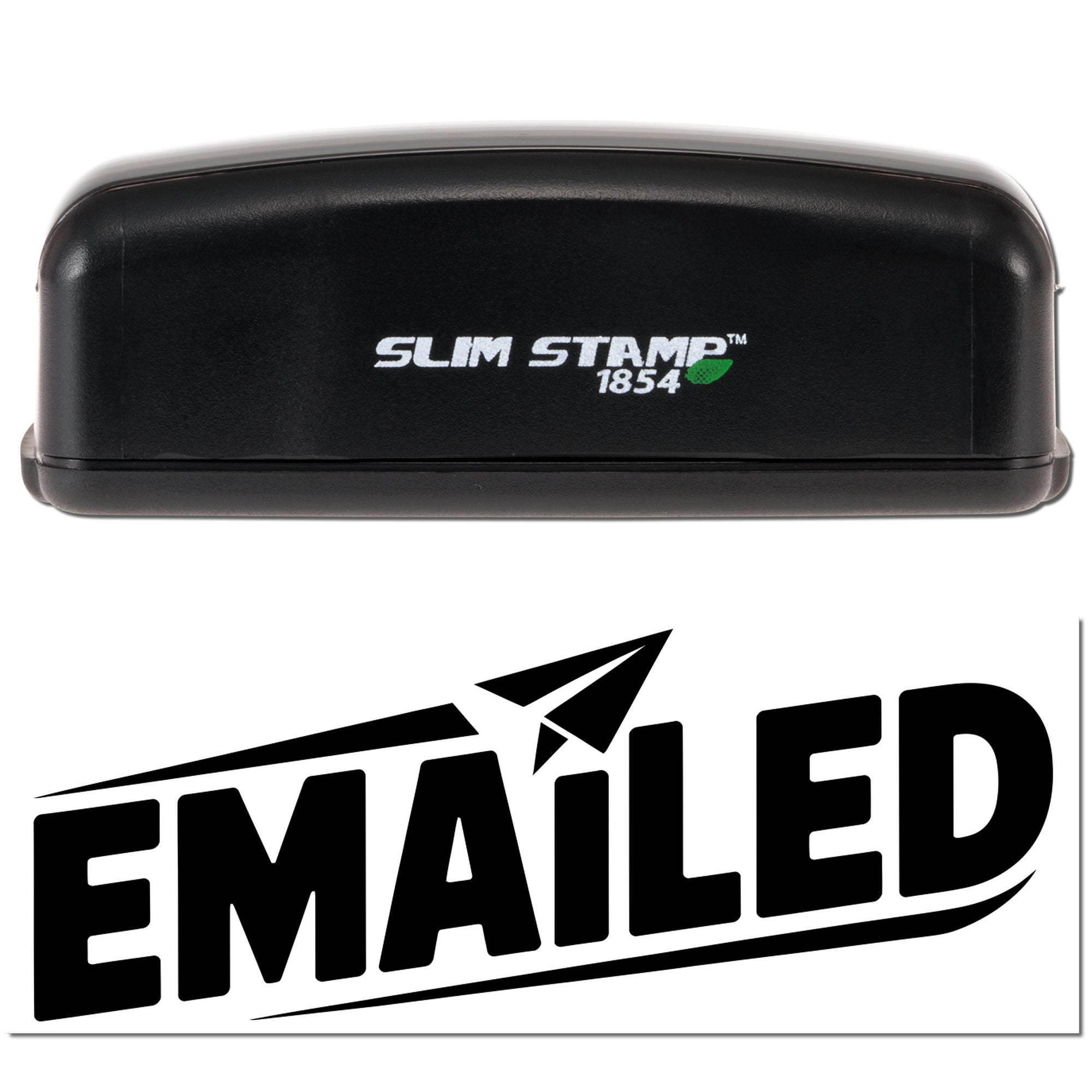Black Slim Stamp 1854 self-inking stamp above bold black EMAILED seal on white background.
