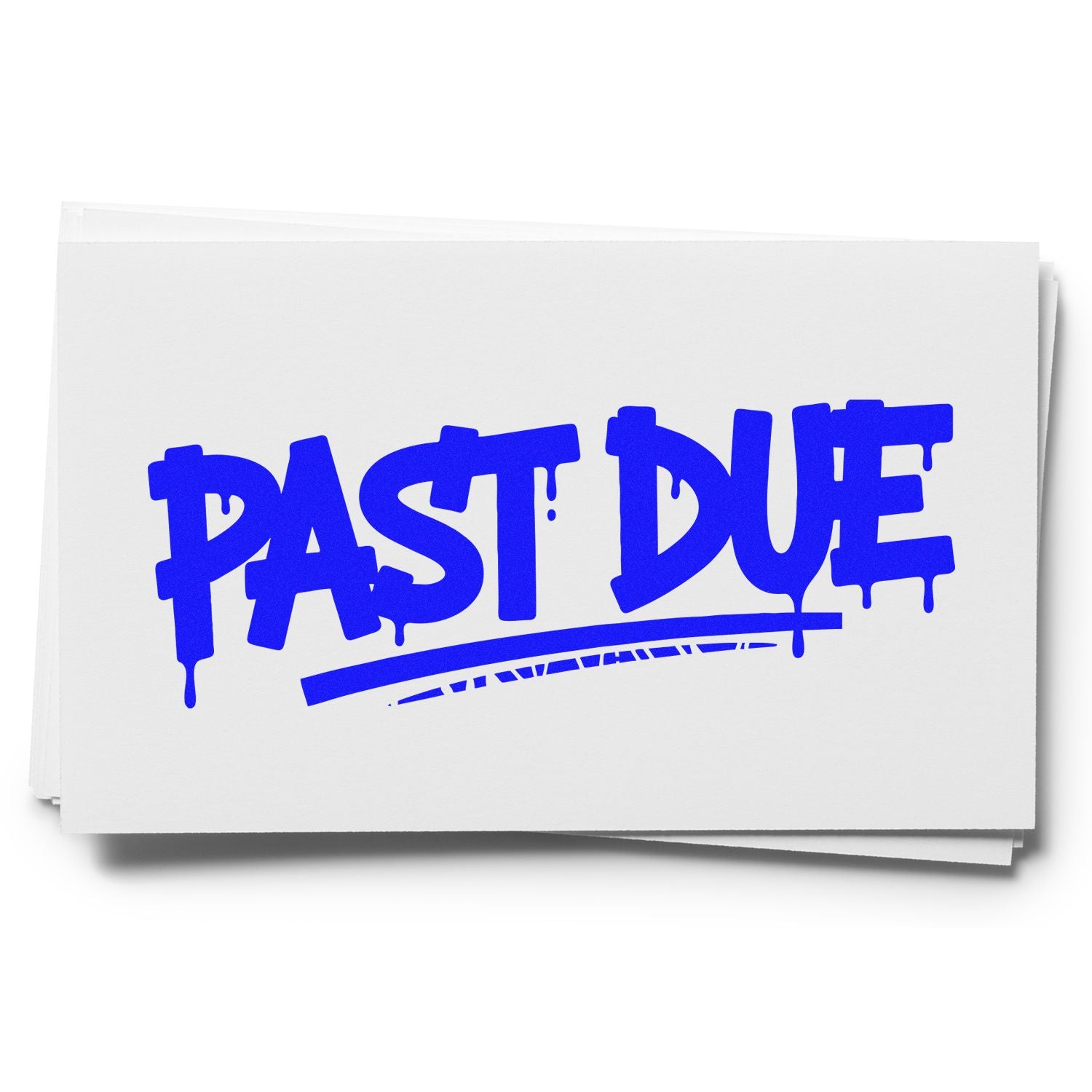 Stacked white stamp cards with bold blue PAST DUE distressed seal text