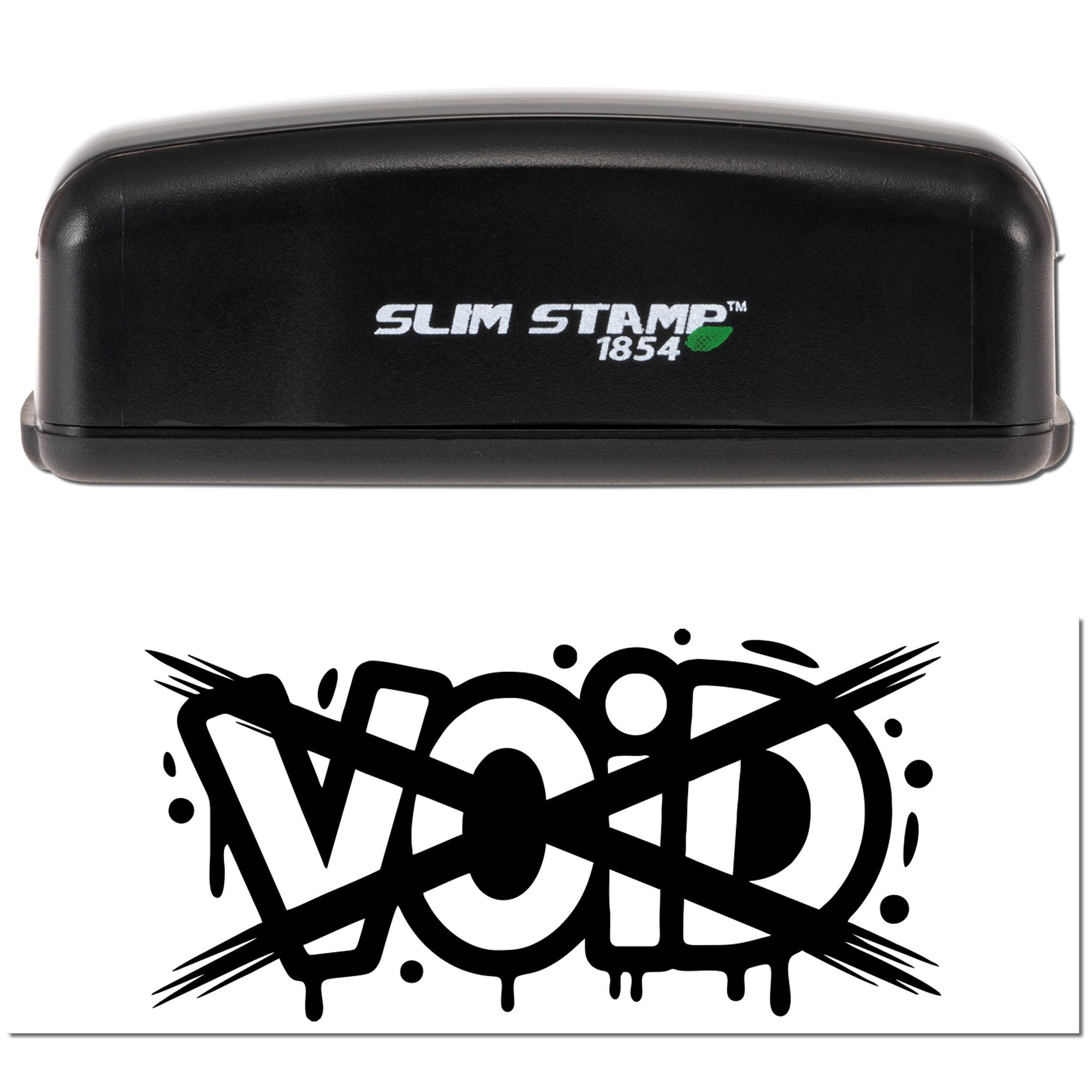 Black Slim Stamp 1854 stamp and seal with bold graffiti-style VOID imprint in black on a white background.