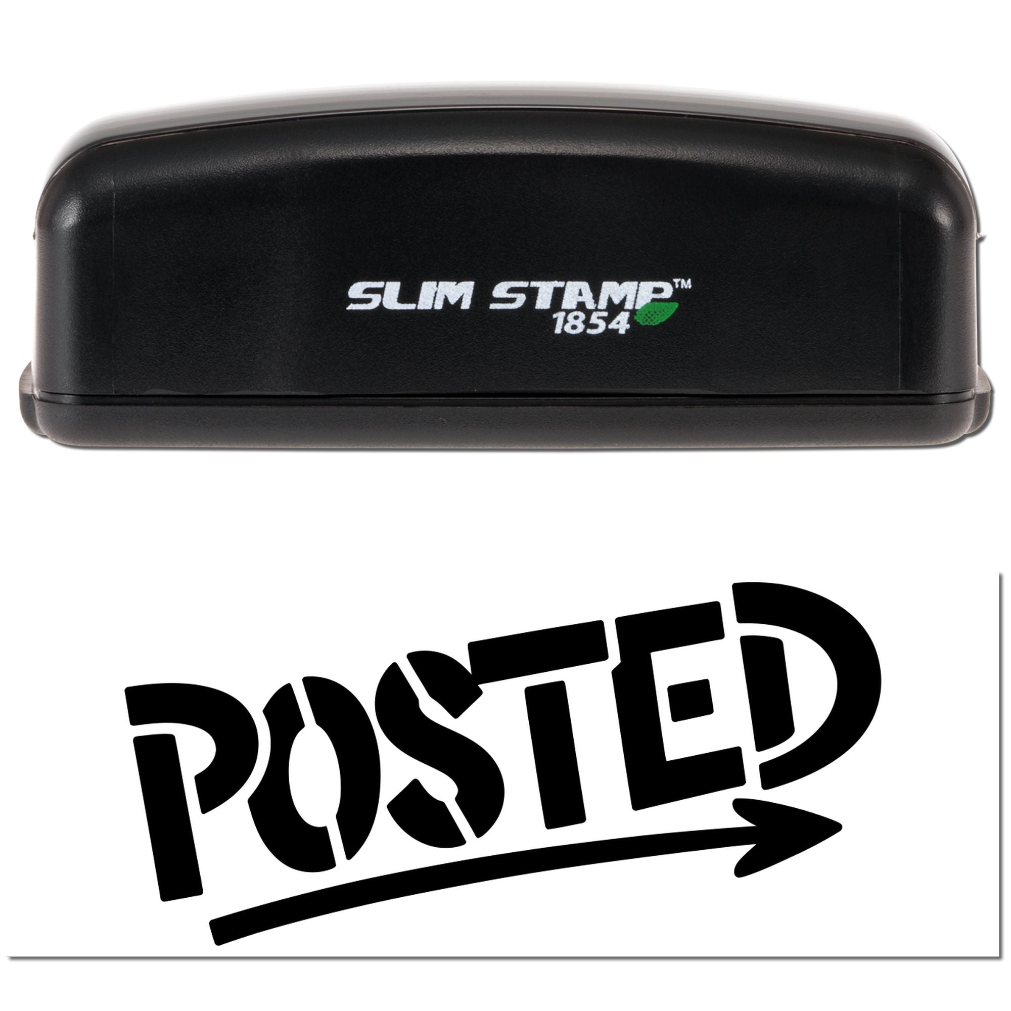 Black Slim Stamp 1854 self-inking stamp and bold POSTED seal on a white background