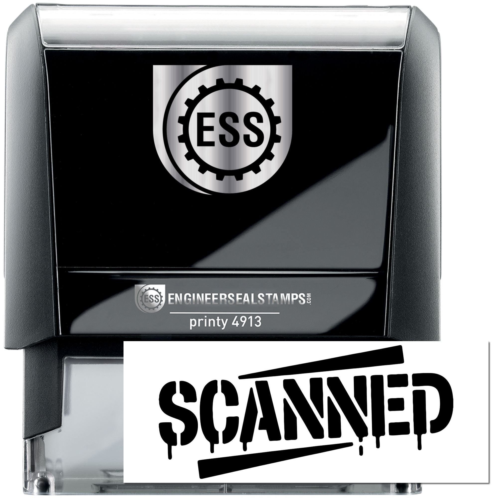 Black and silver self-inking engineer seal stamp with SCANNED imprint and ESS logo