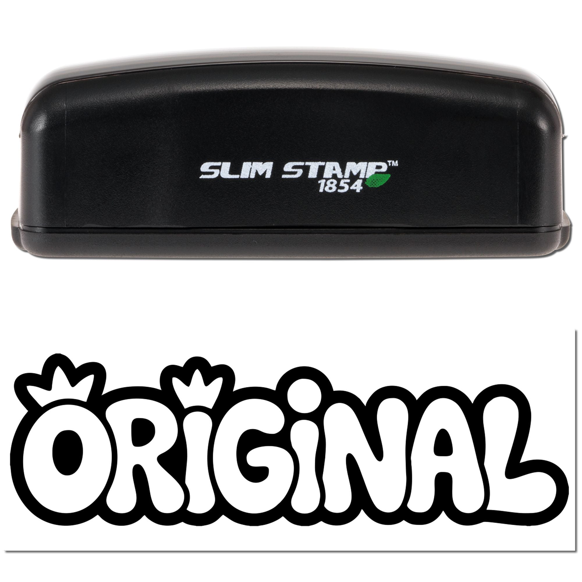 Black Slim Stamp 1854 seal and stamp with bold black-and-white Original design on white background.