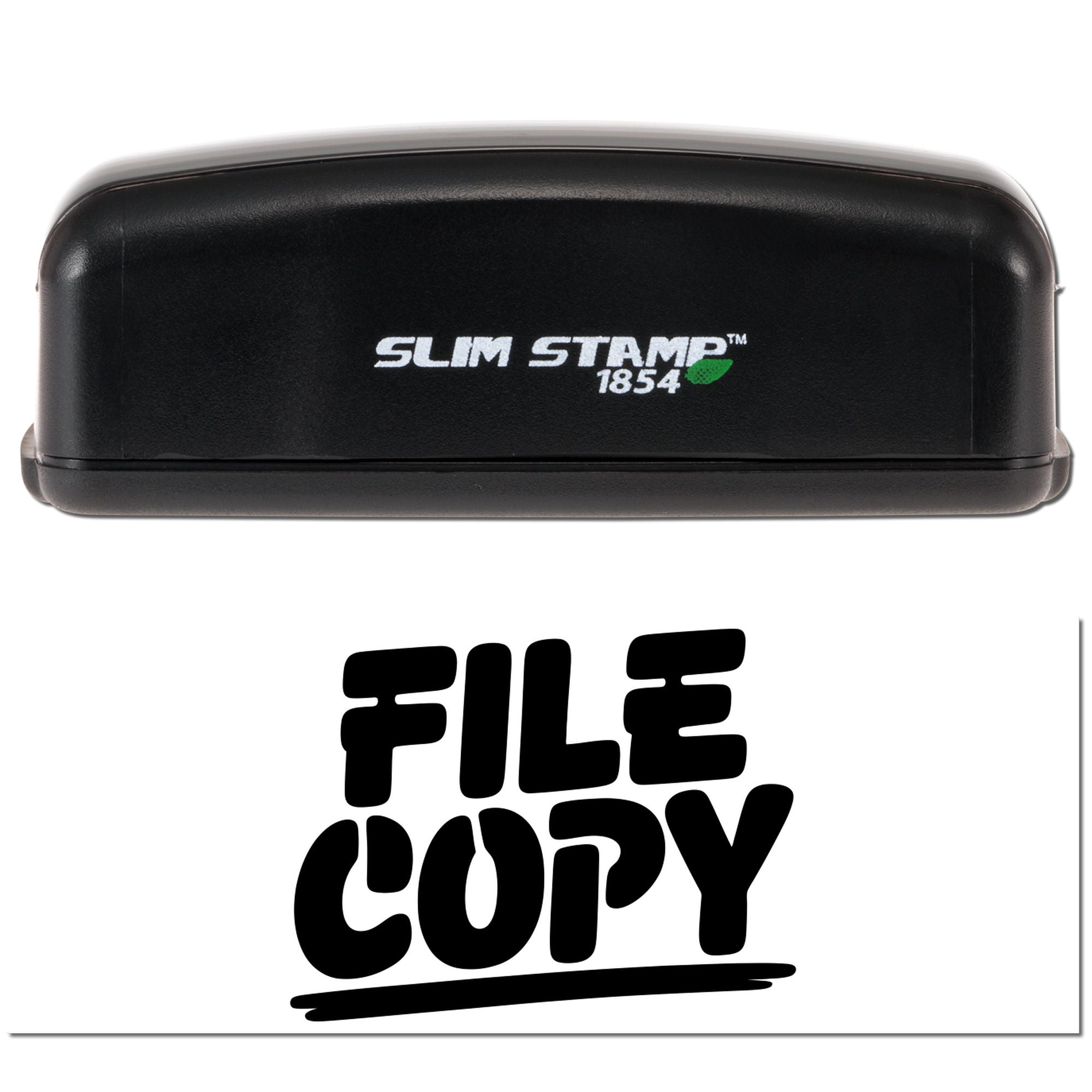 Black Slim Stamp 1854 self-inking stamp seal with bold FILE COPY imprint on white background.
