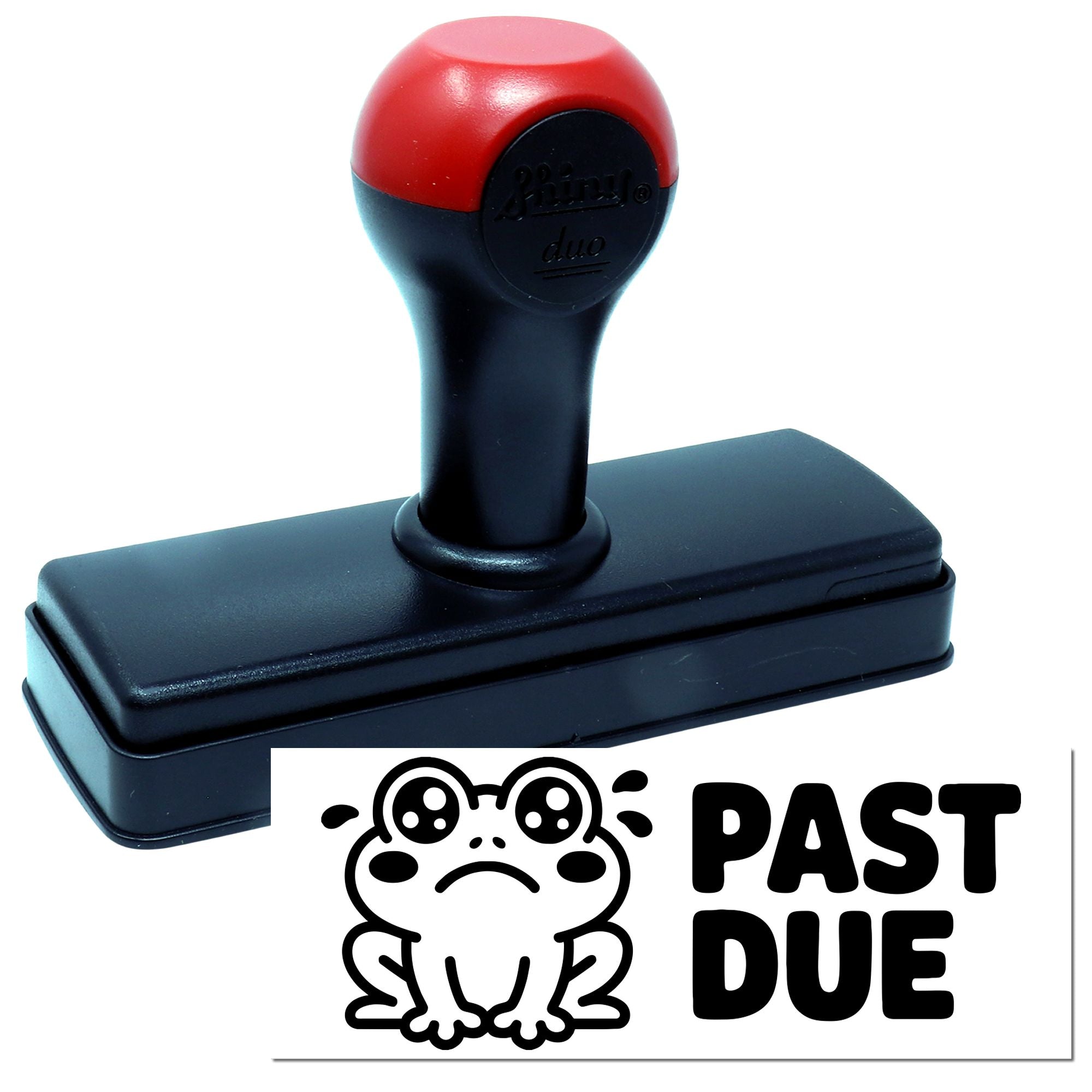 Red and black self-inking stamp with PAST DUE frog seal impression.