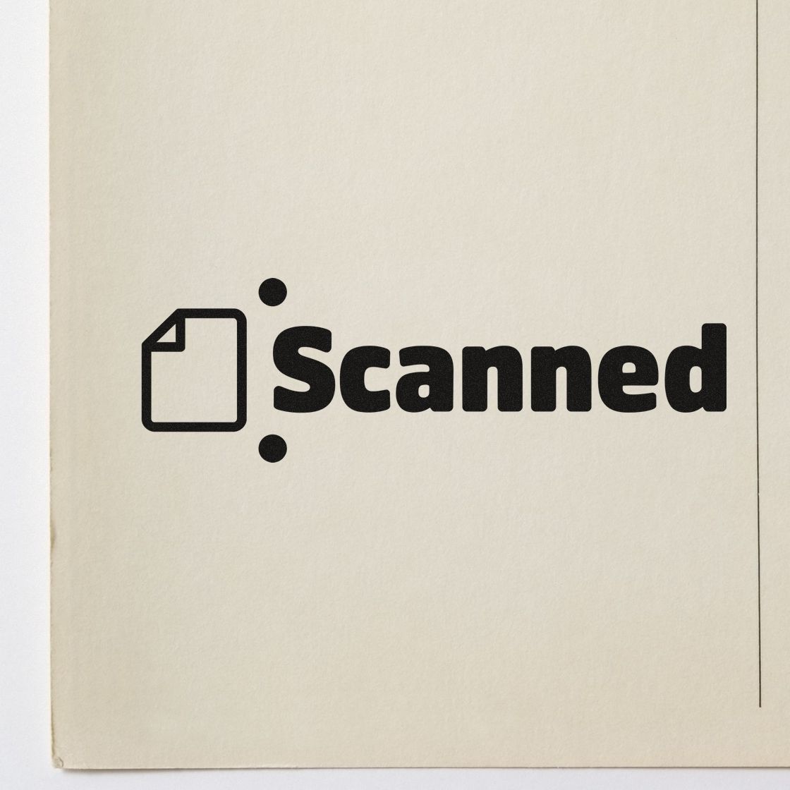 Cream packaging with black Scanned logo and document icon for stamp and seal products.