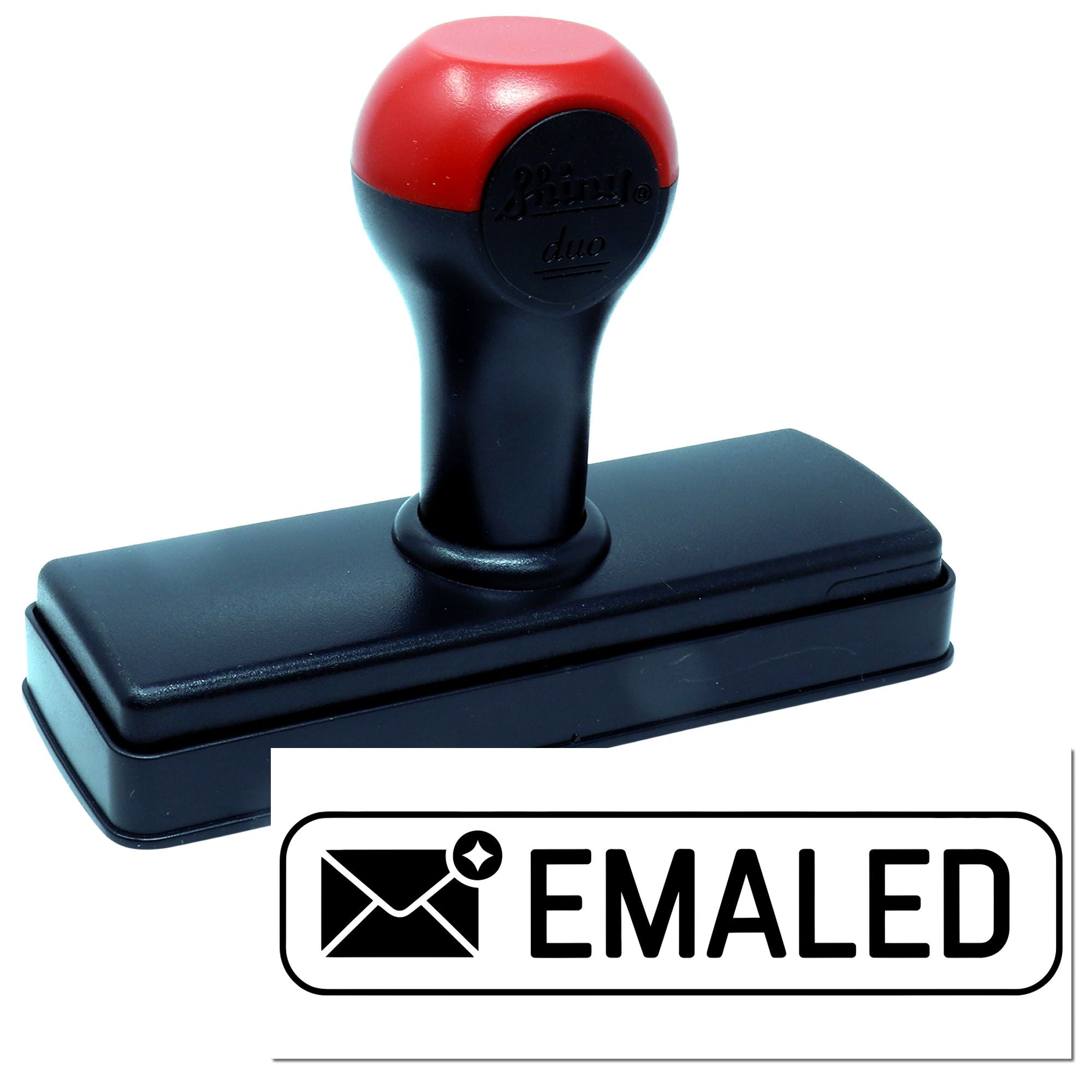 Red and black self-inking stamp with EMAILED seal impression on a white background.