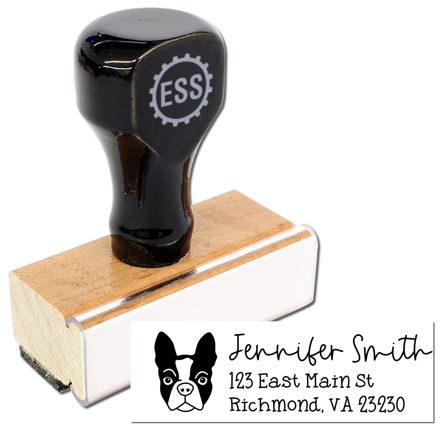 Wood Handle Boston Terrier Dog Address Stamp Custom - Engineer Seal Stamps