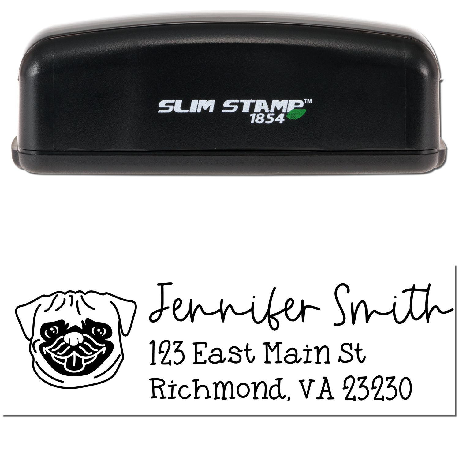 Slim Customized Address Stamp Pug Dog Outline - Engineer Seal Stamps