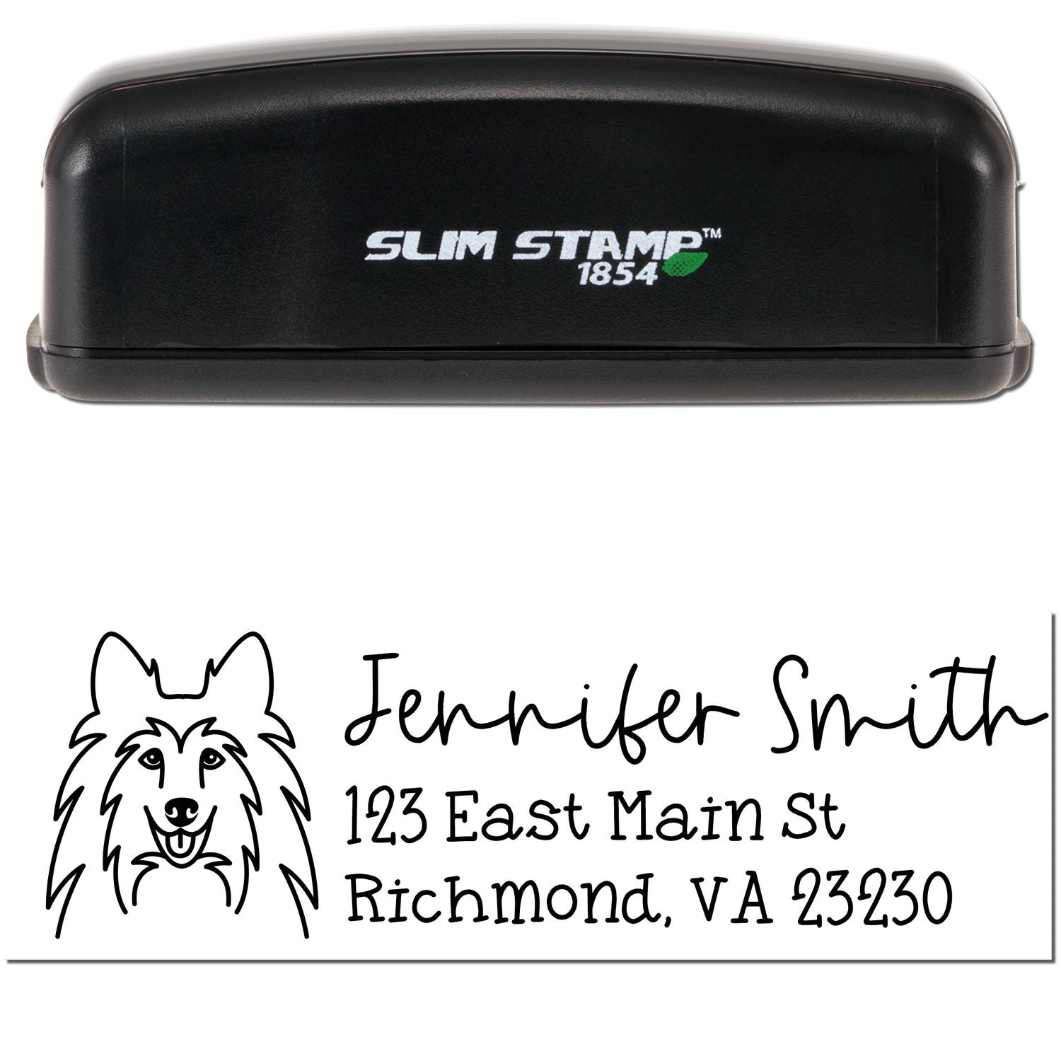Slim Customized Address Stamp Shetland Sheepdog Dog Outline - Engineer Seal Stamps