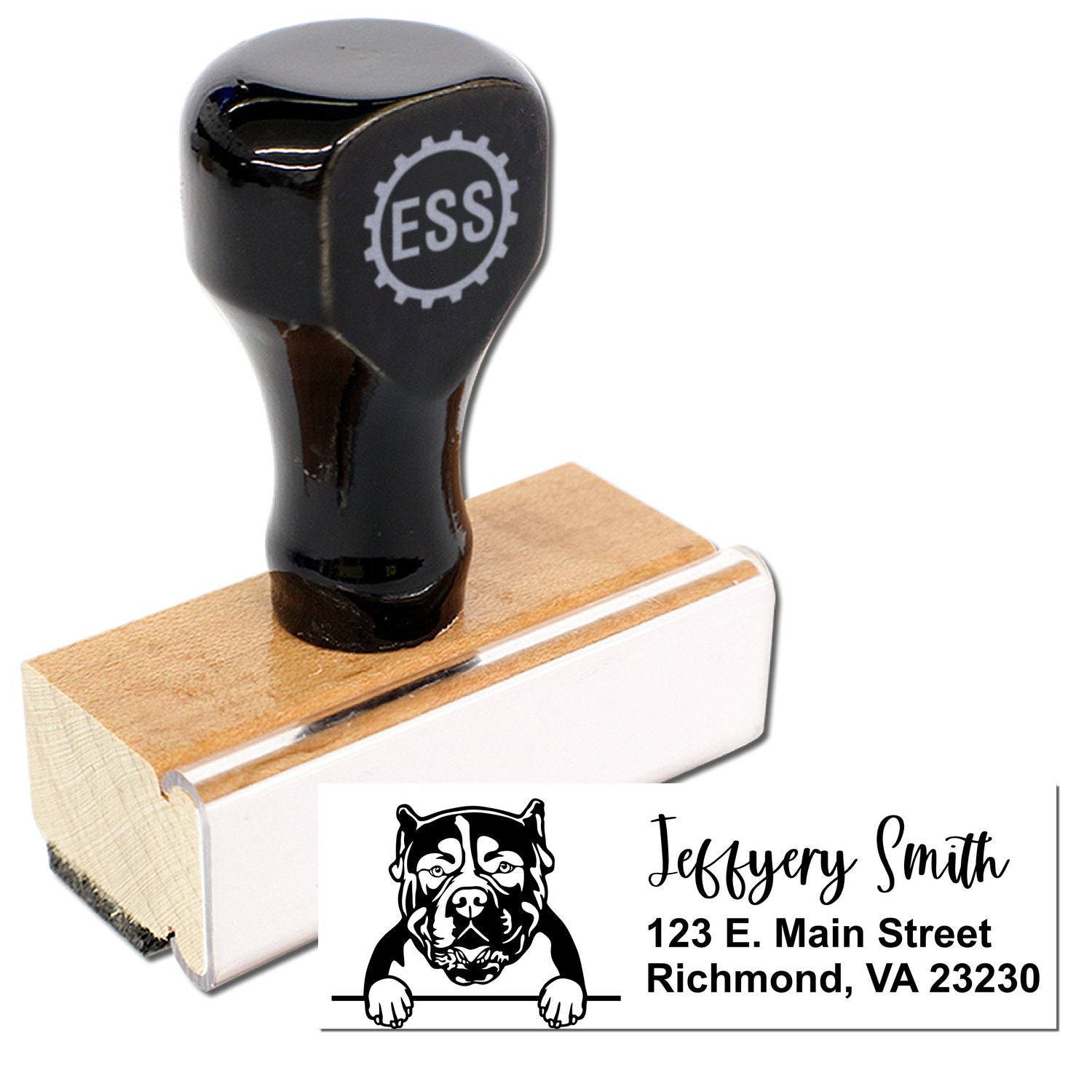 Peeking American Bulldog Name and Address Rubber Stamp - Engineer Seal Stamps