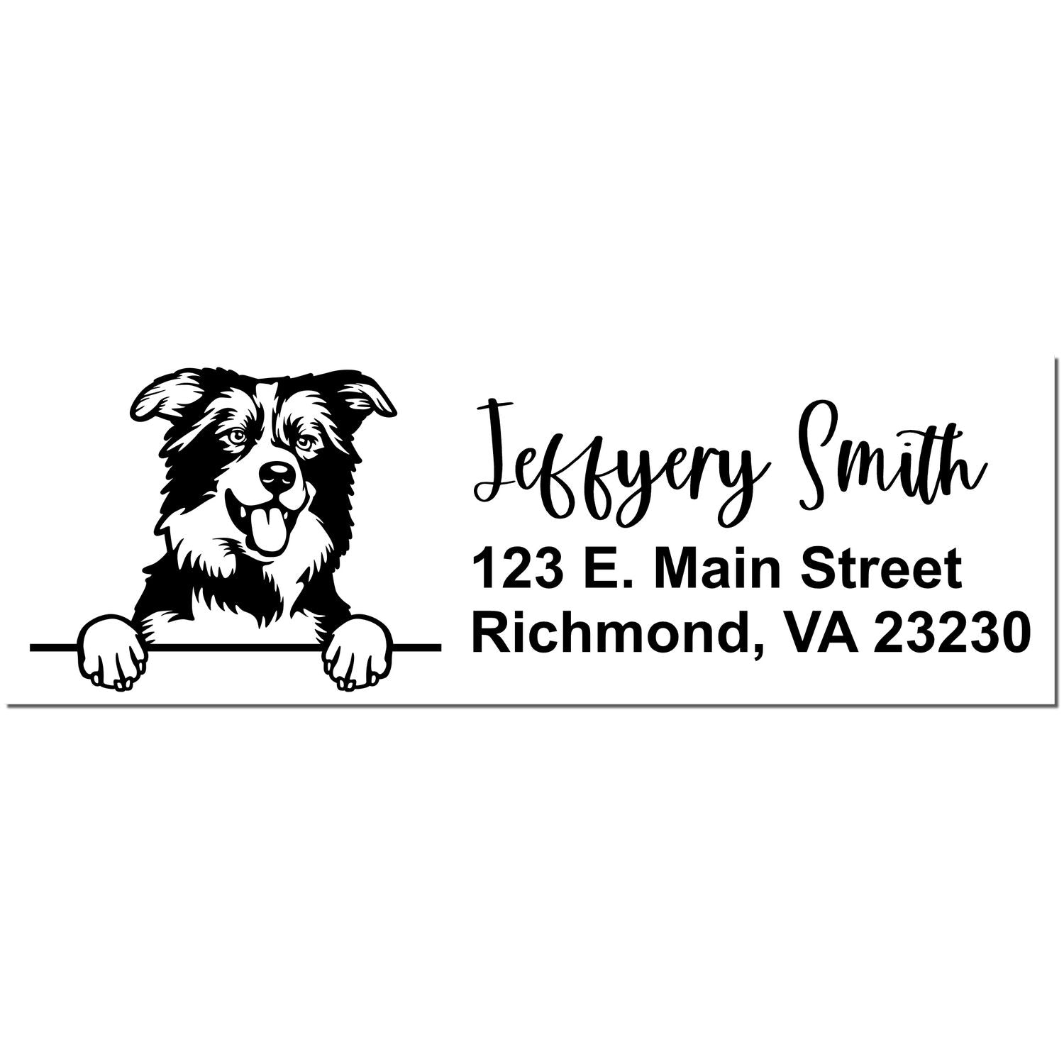 Peeking Border Collies Name and Address Rubber Stamp - Engineer Seal Stamps