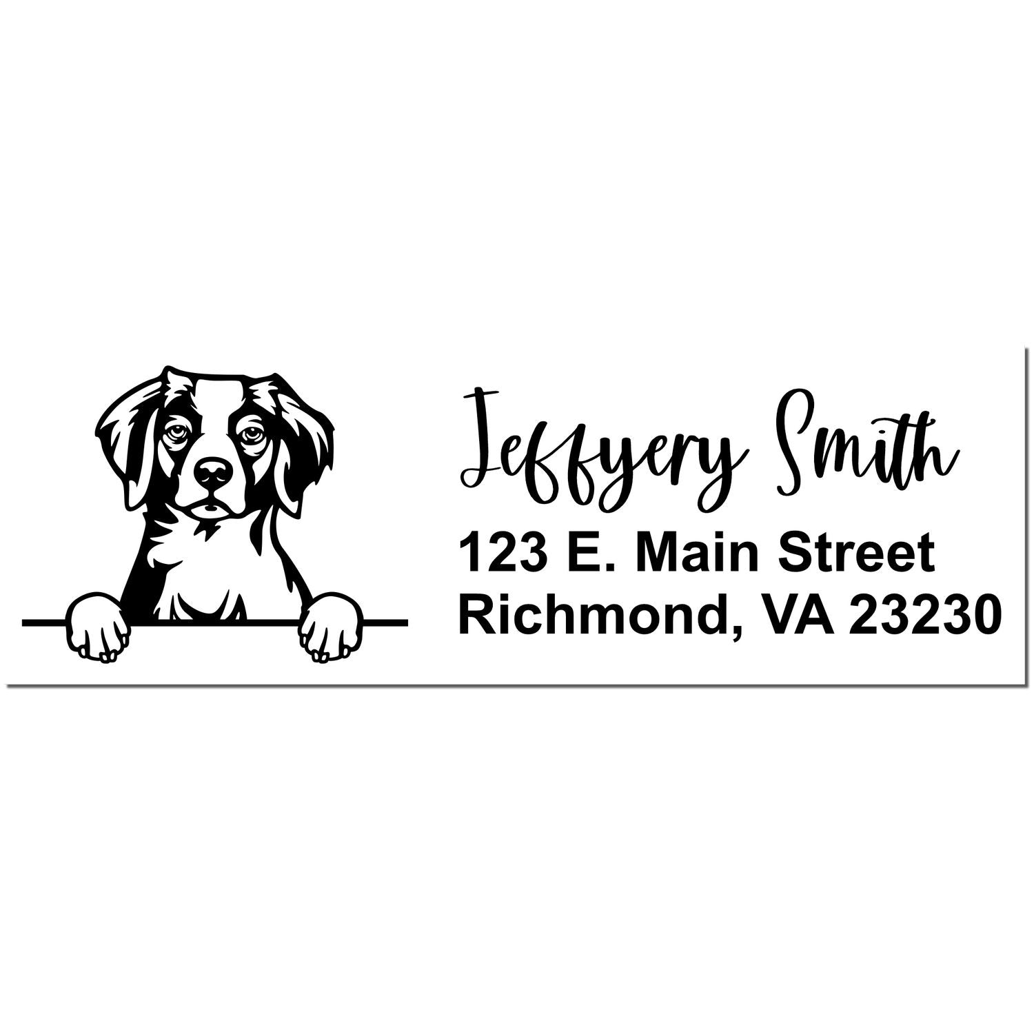 Black custom stamp and seal with dog illustration, Jeffery Smith, 123 E. Main Street, Richmond, VA 23230