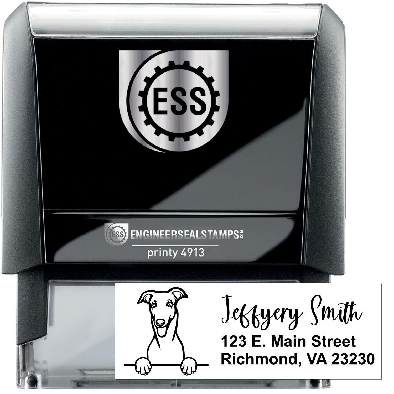 Greyhound Name and Address Stamp Self-Inking - Engineer Seal Stamps