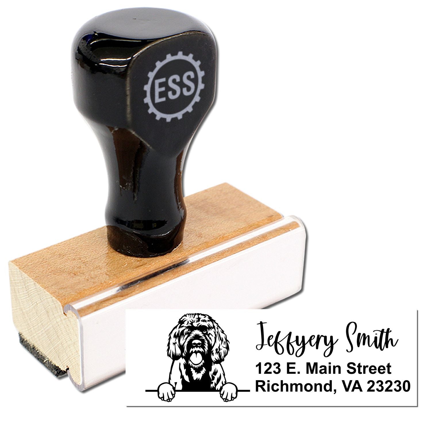 Peeking Portuguese Water Dog Name and Address Rubber Stamp - Engineer Seal Stamps