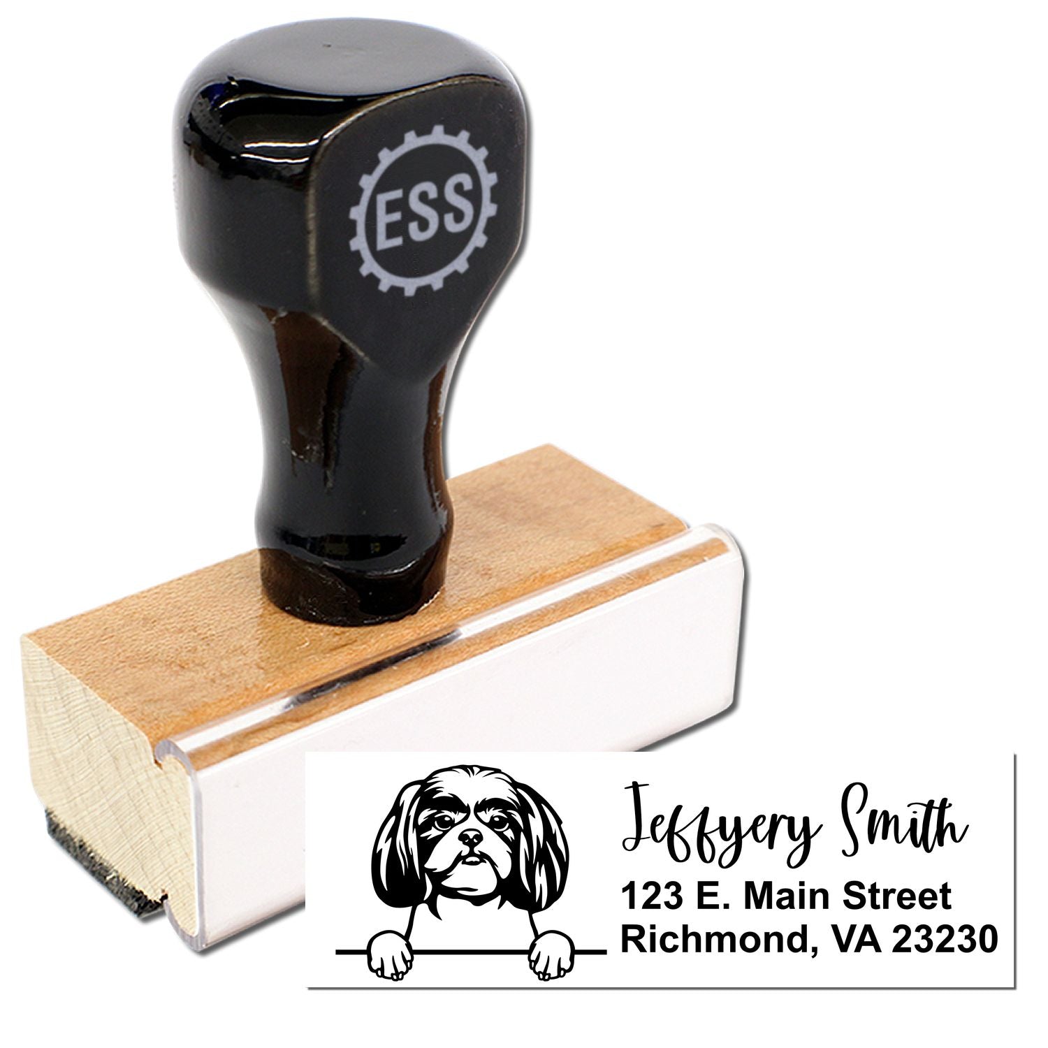 Peeking Shitzu Name and Address Rubber Stamp - Engineer Seal Stamps