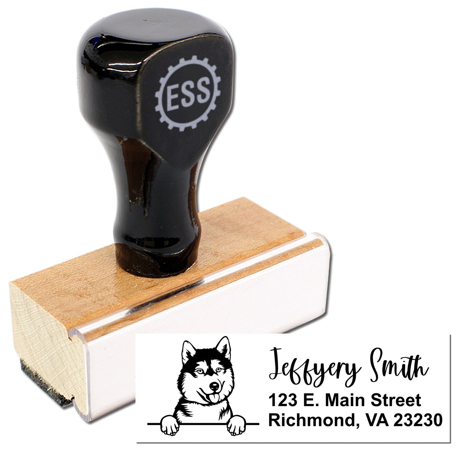 Peeking Siberian Husky Name and Address Rubber Stamp - Engineer Seal Stamps