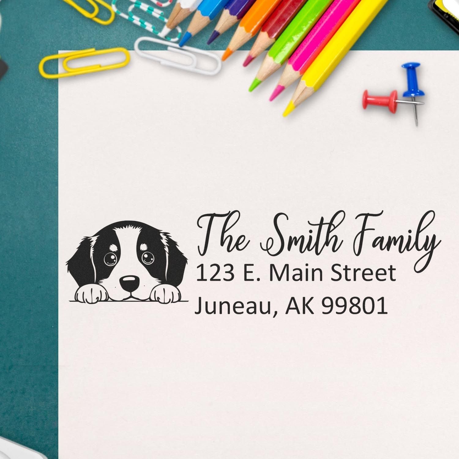 Slim Bernese Mountain Dog Mail Address Stamp - Engineer Seal Stamps