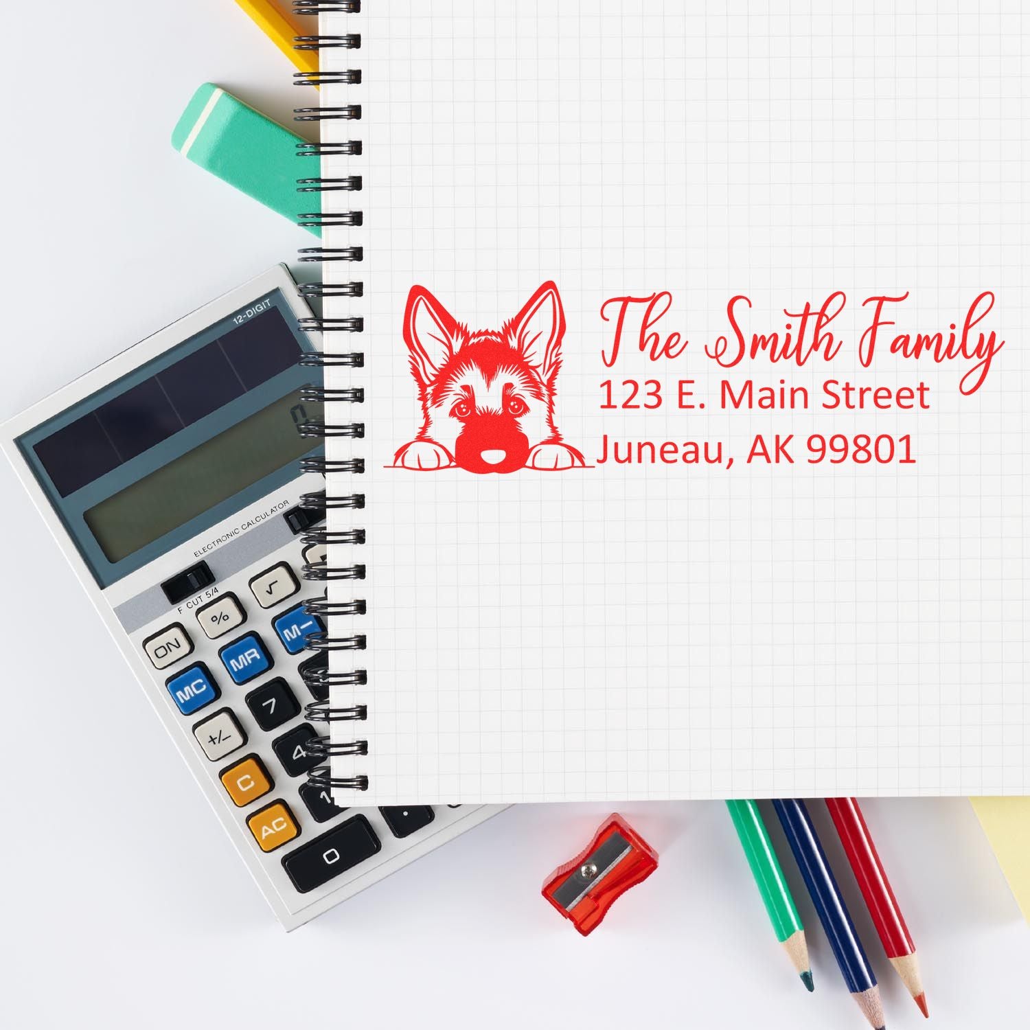 German Shepherd Customized Address Stamp - Engineer Seal Stamps