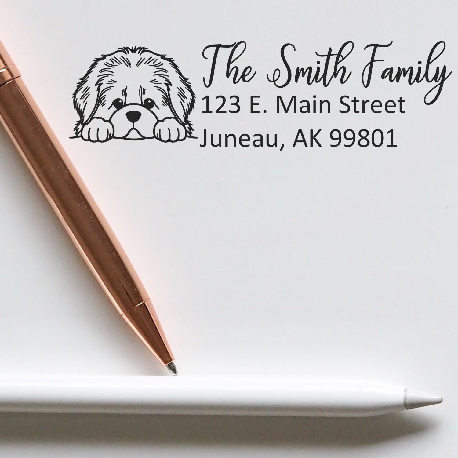 Slim Newfoundland Dog Mail Address Stamp - Engineer Seal Stamps