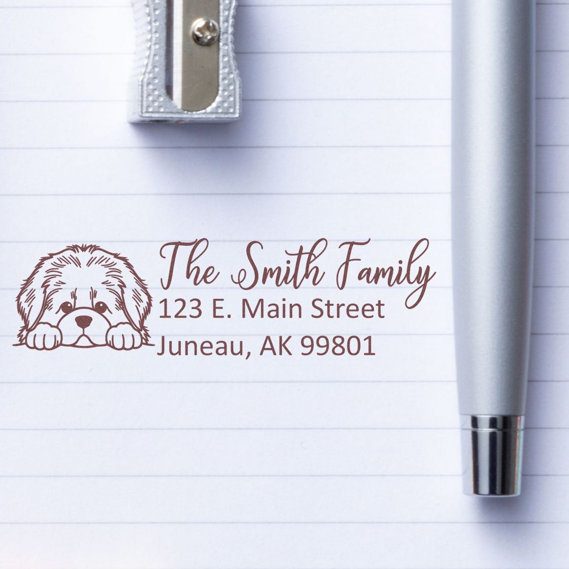 Slim Newfoundland Dog Mail Address Stamp - Engineer Seal Stamps