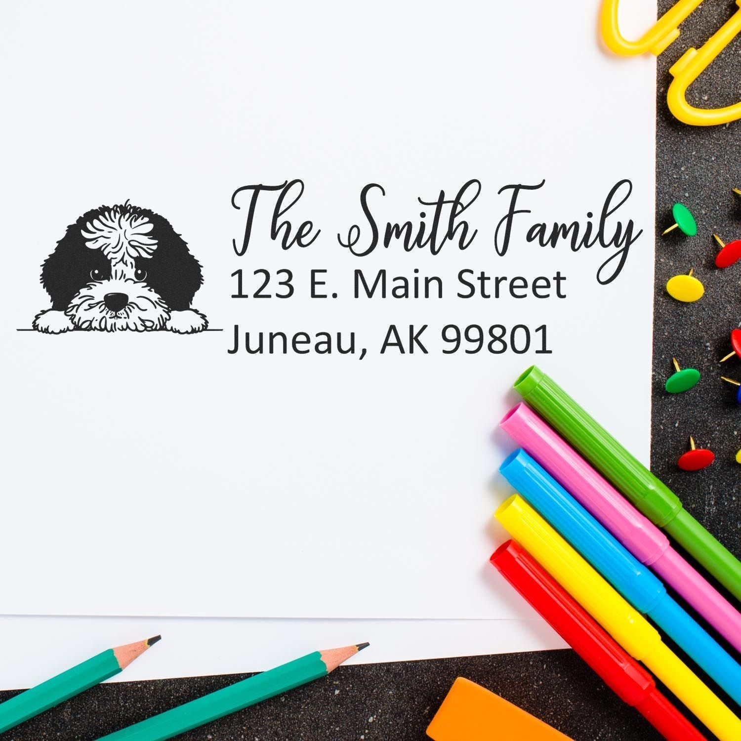 Slim Portuguese Water Dog Dog Mail Address Stamp - Engineer Seal Stamps