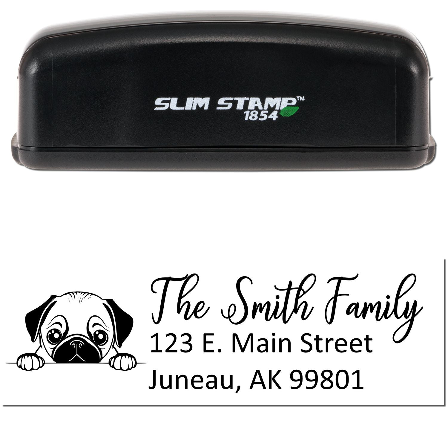 Slim Pug Dog Mail Address Stamp - Engineer Seal Stamps