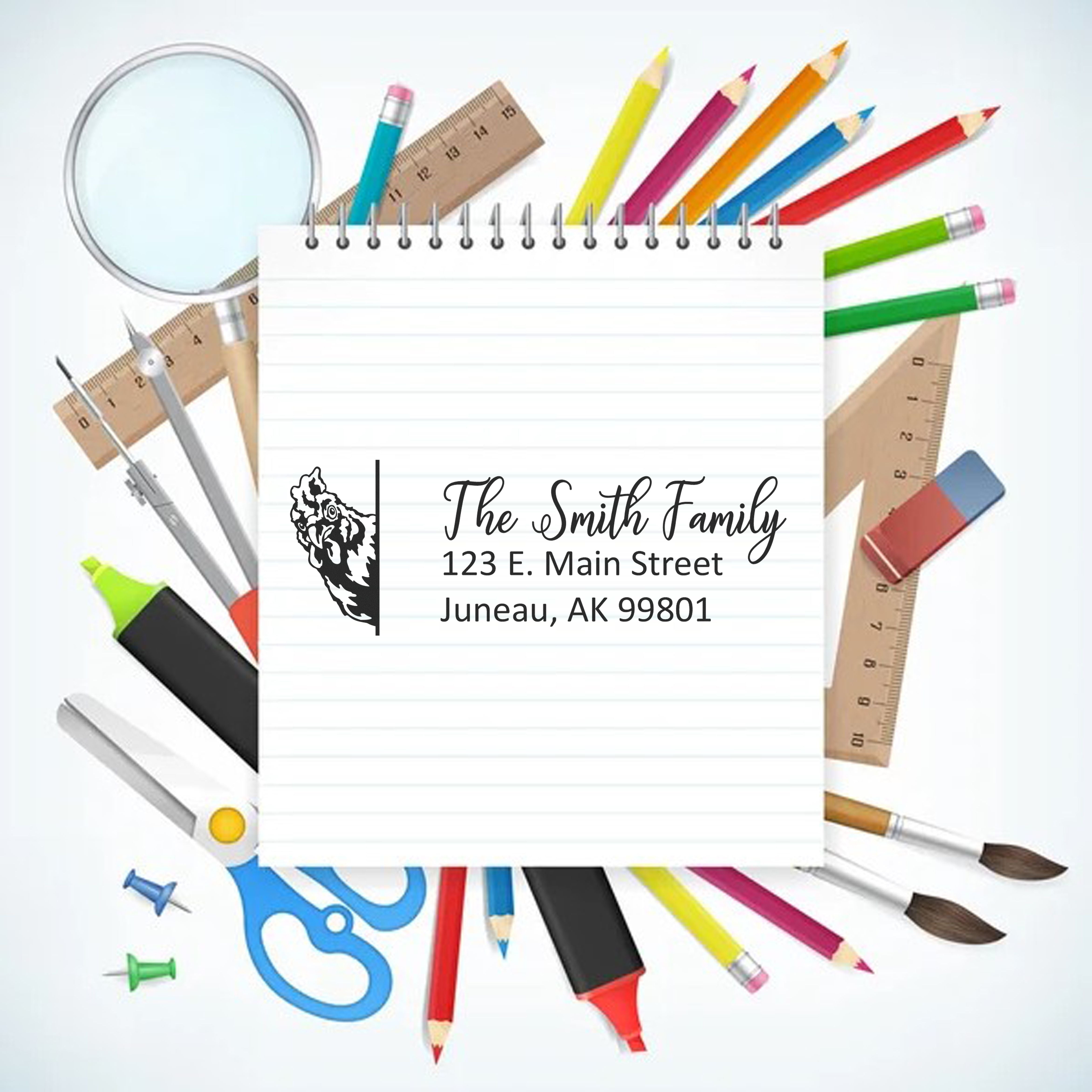Personalized Chicken Mailing Address Stamp - Engineer Seal Stamps
