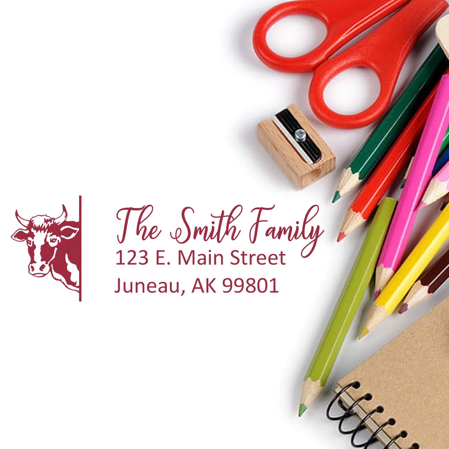 Customized Cow Pre-Inked Address Stamp - Engineer Seal Stamps