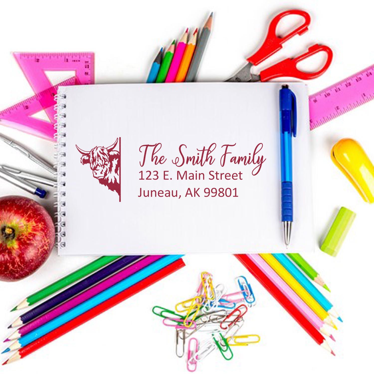 Personalized Highland Cow Mailing Address Stamp - Engineer Seal Stamps