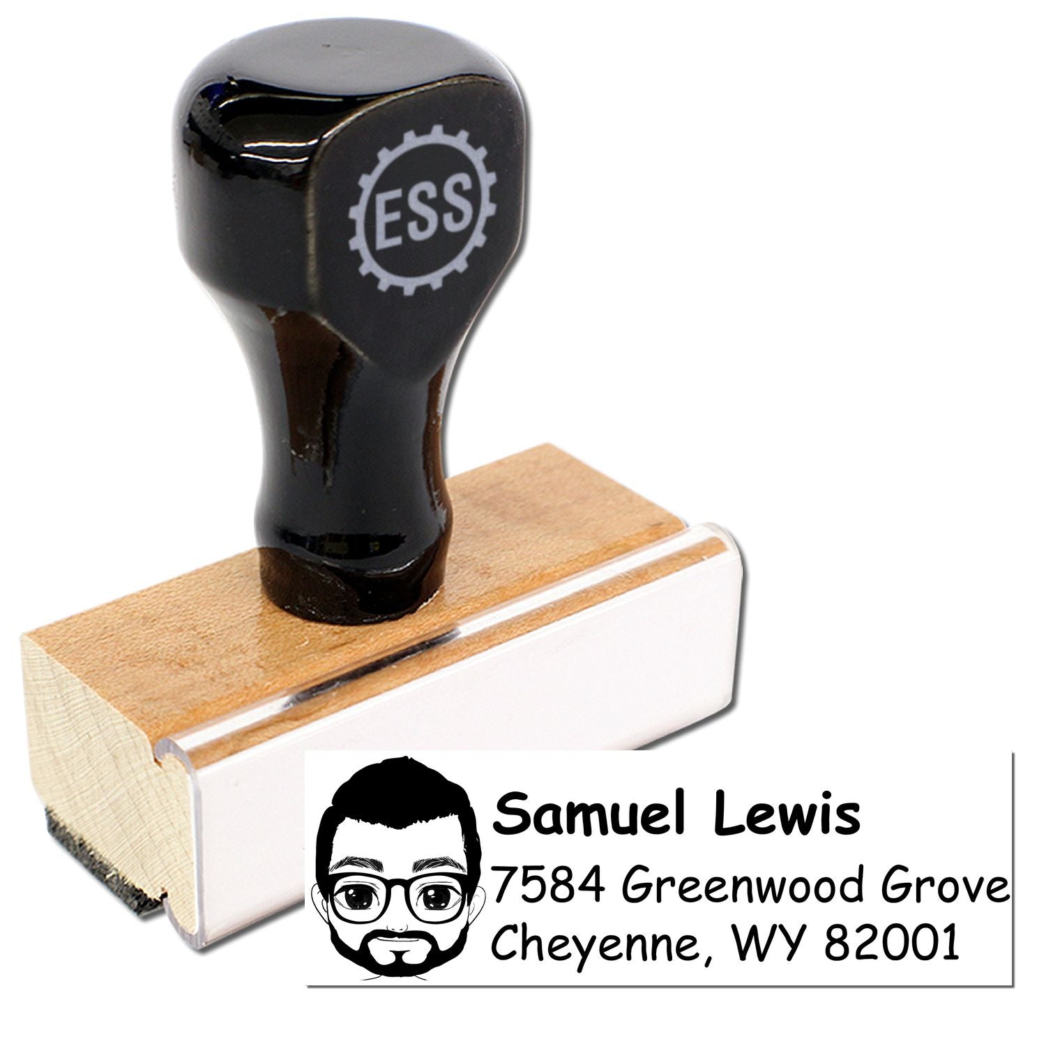Wood Handle Mr Samuel Bitmoji Address Stamp - Engineer Seal Stamps