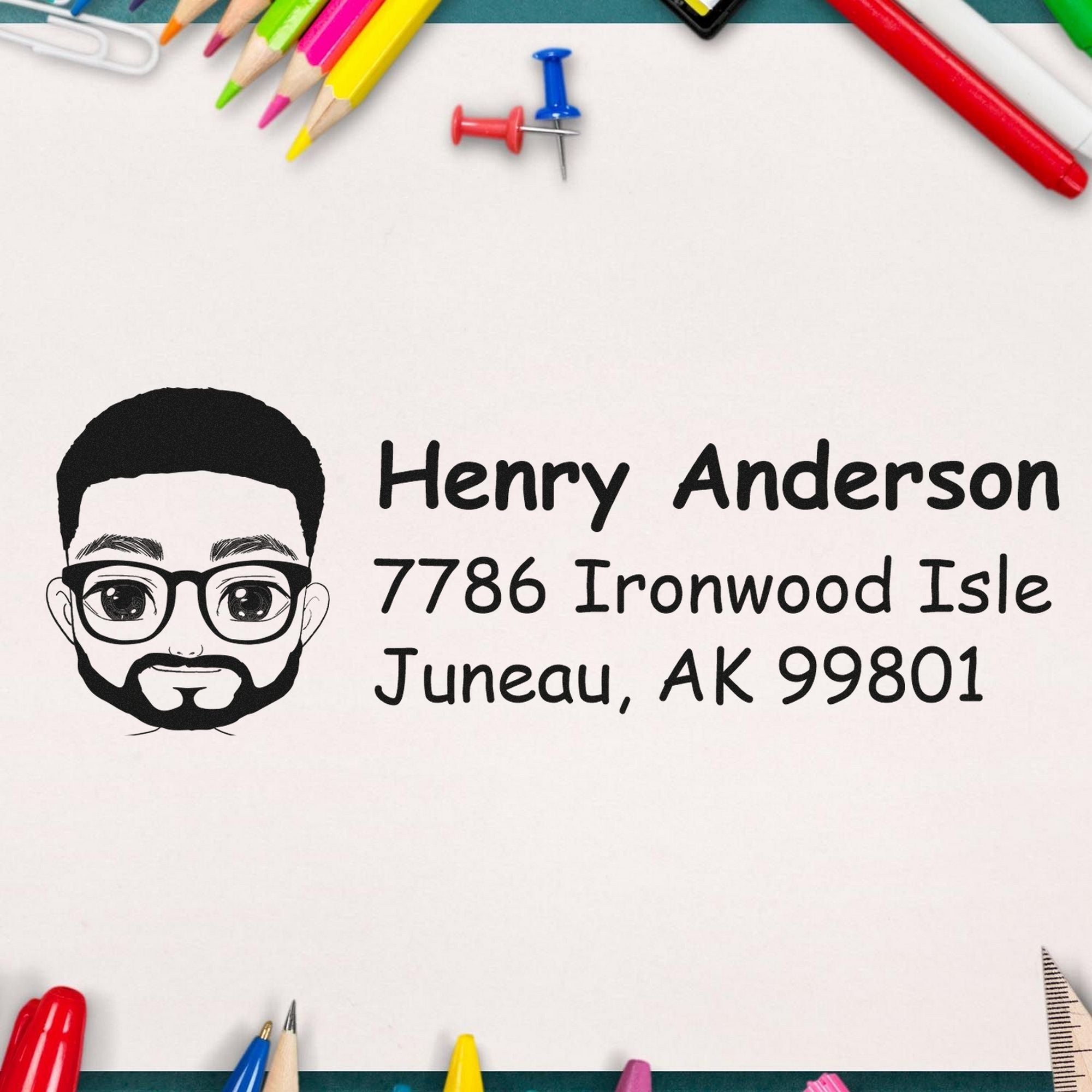 Wood Handle Mr Henry Bitmoji Address Stamp - Engineer Seal Stamps
