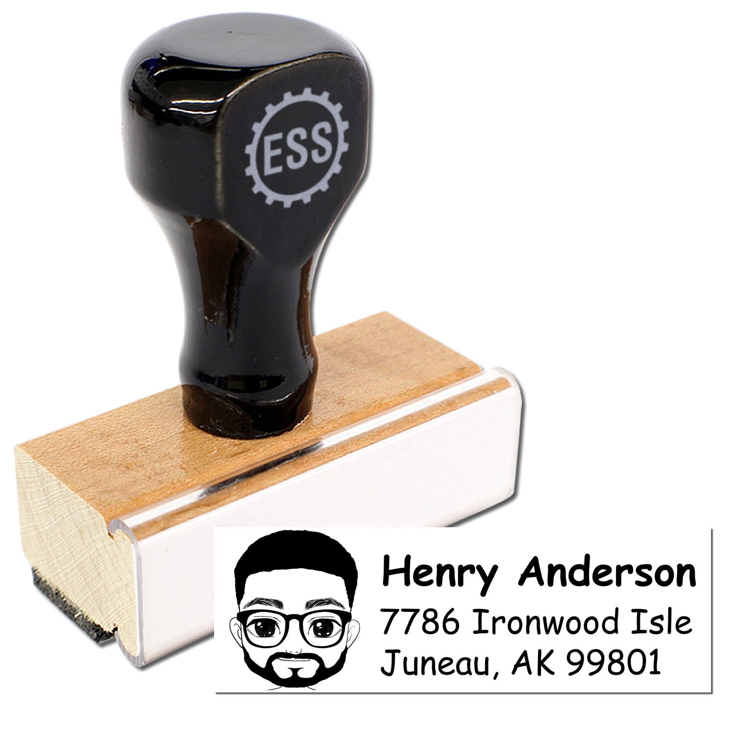 Wood Handle Mr Henry Bitmoji Address Stamp - Engineer Seal Stamps