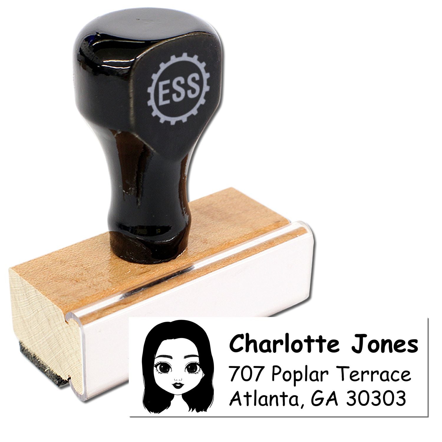 Wood Handle Ms Charlotte Bitmoji Address Stamp - Engineer Seal Stamps
