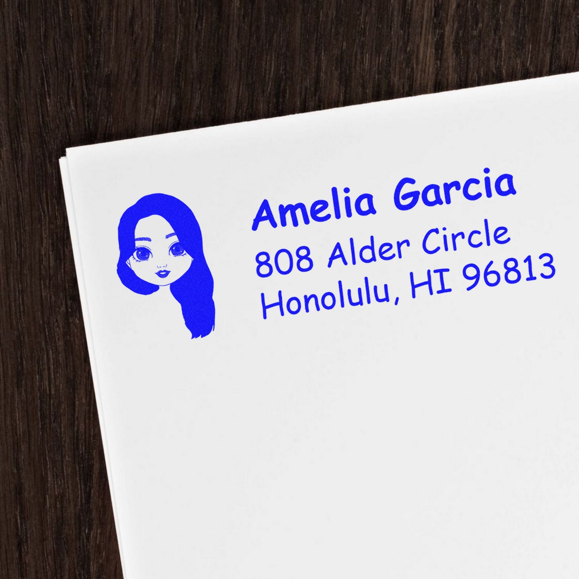 Wood Handle Ms Amelia Bitmoji Address Stamp - Engineer Seal Stamps