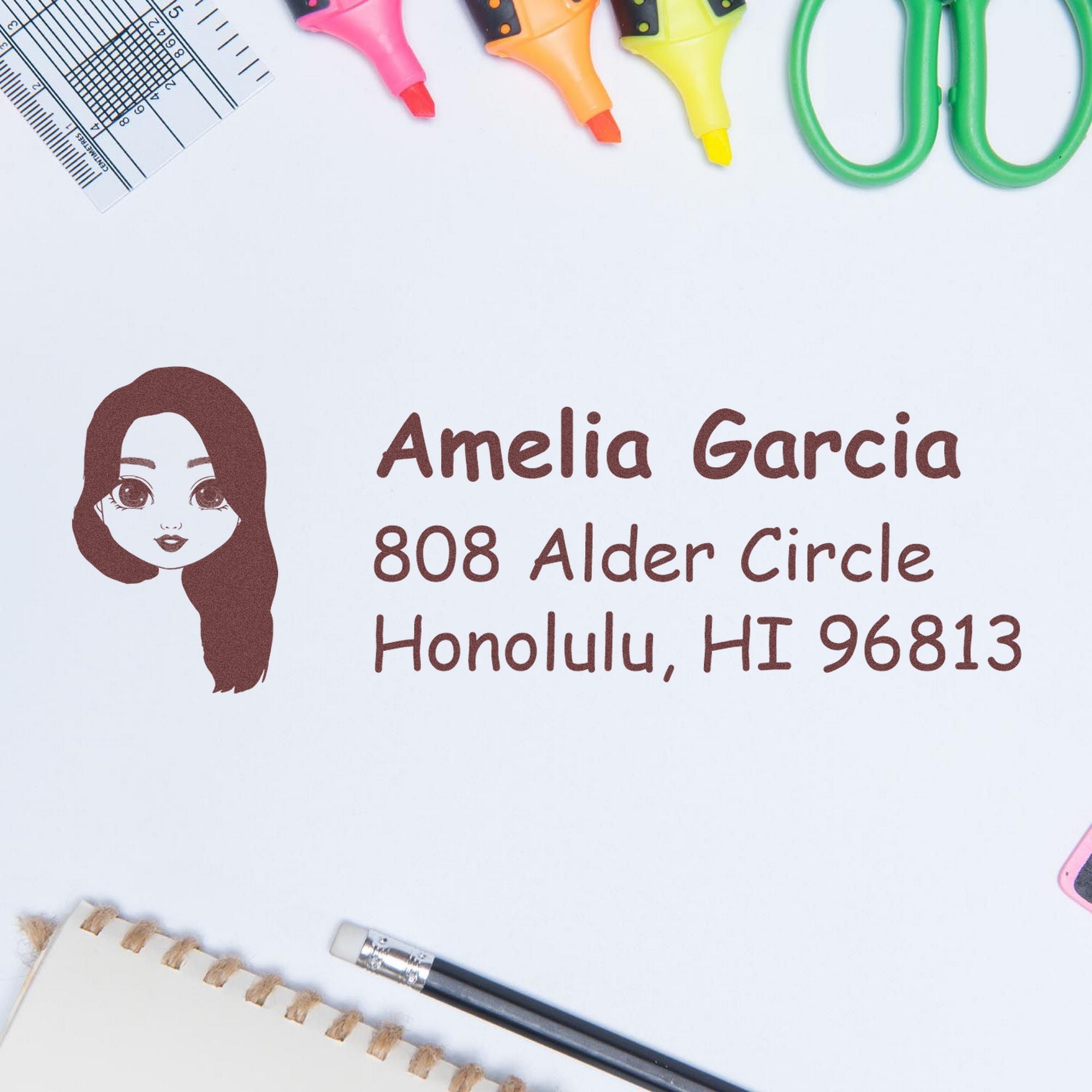 Ms Amelia Bitmoji Pre-Inked Address Stamp for House - Engineer Seal Stamps