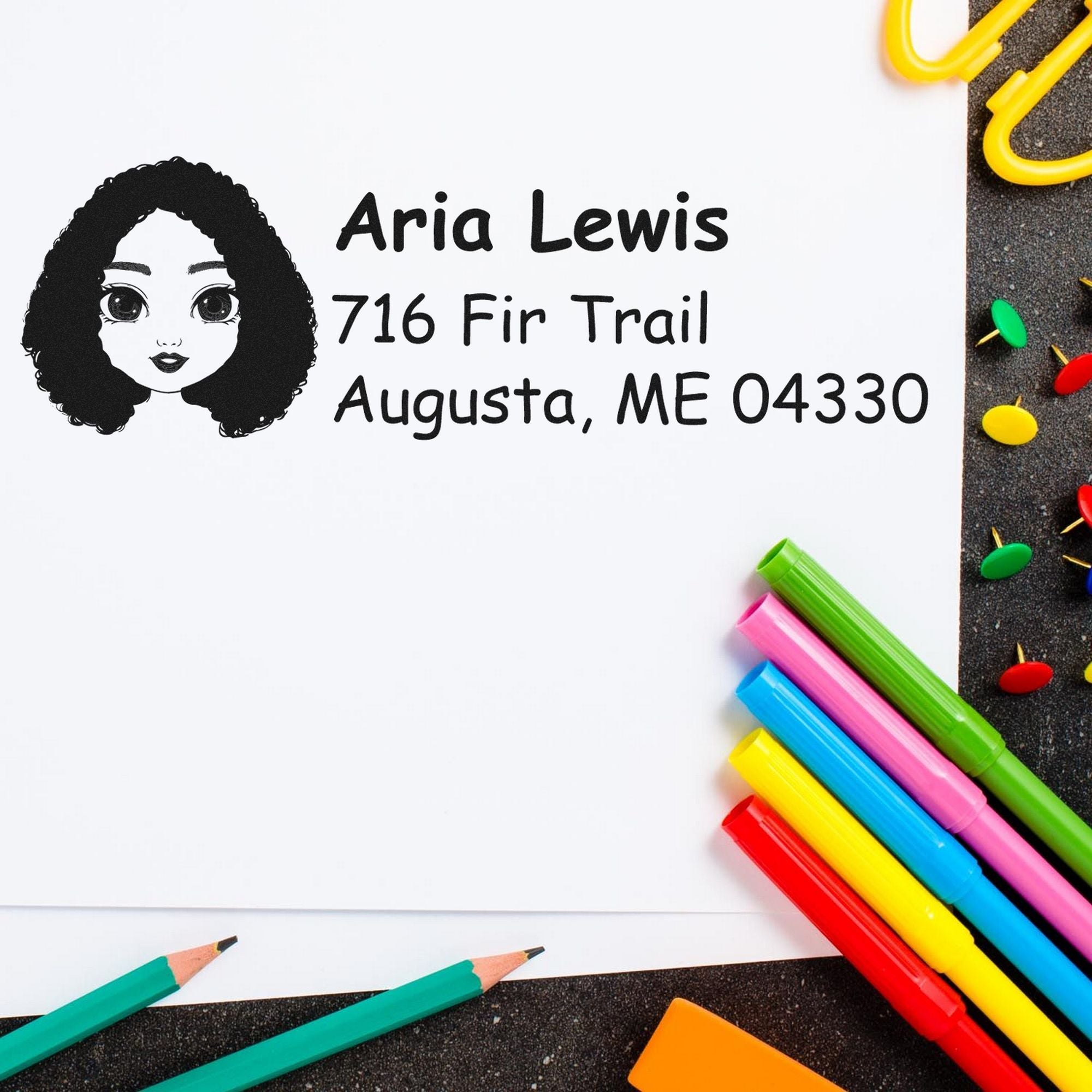 Wood Handle Ms Aria Bitmoji Address Stamp - Engineer Seal Stamps