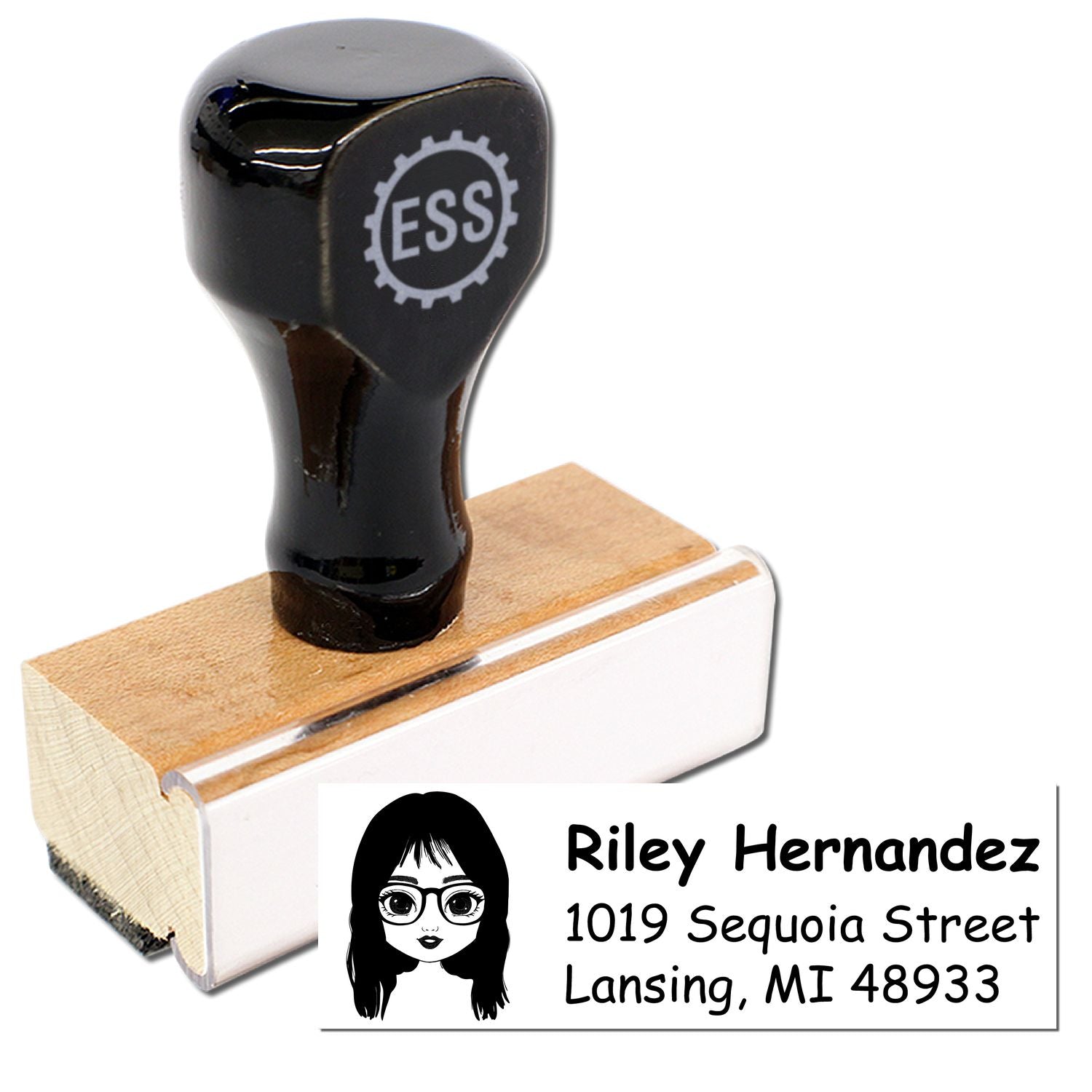 Wood Handle Ms Riley Bitmoji Address Stamp - Engineer Seal Stamps