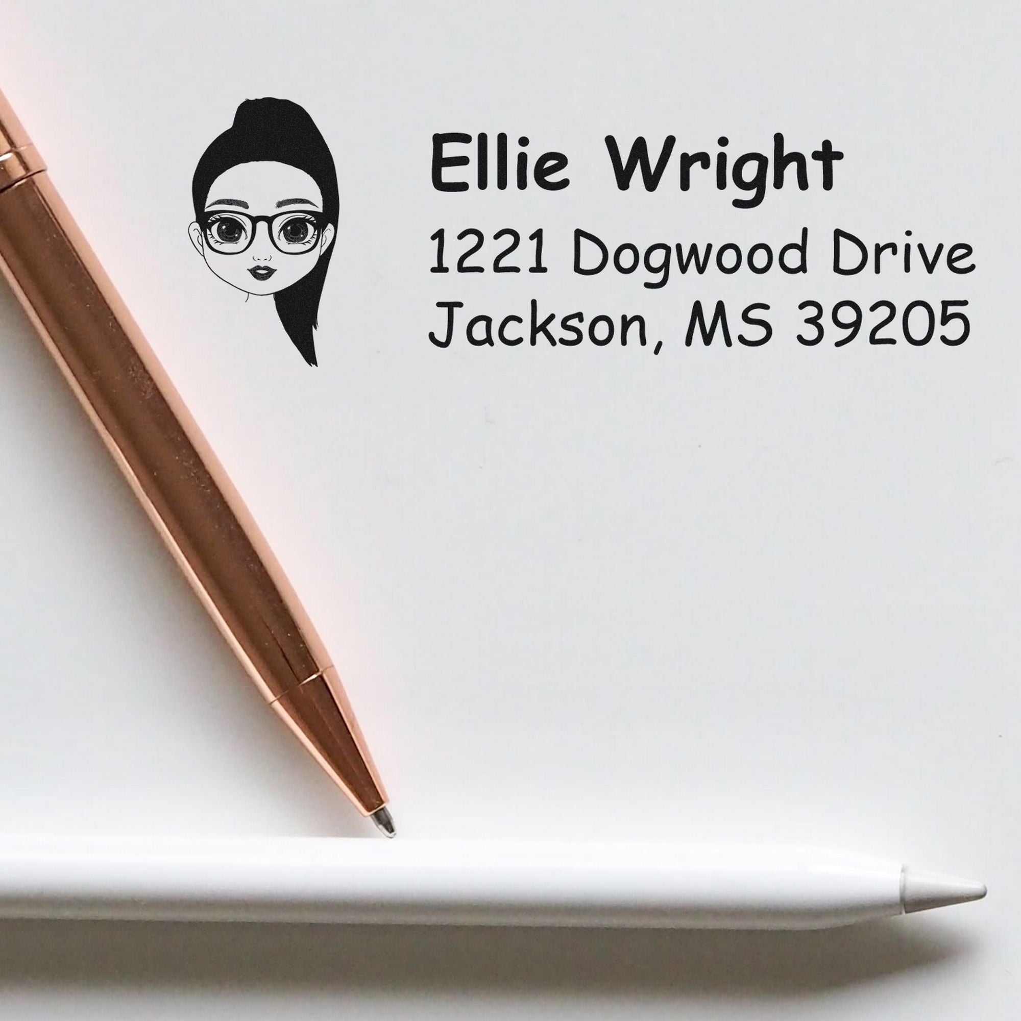 Wood Handle Ms Ellie Bitmoji Address Stamp - Engineer Seal Stamps
