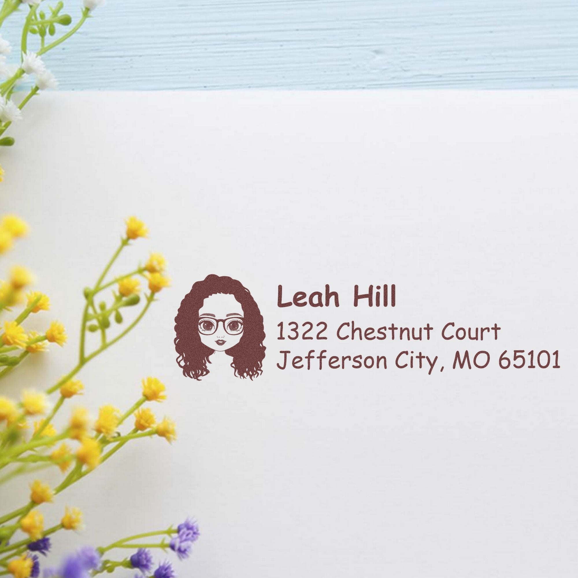 Wood Handle Ms Leah Bitmoji Address Stamp - Engineer Seal Stamps