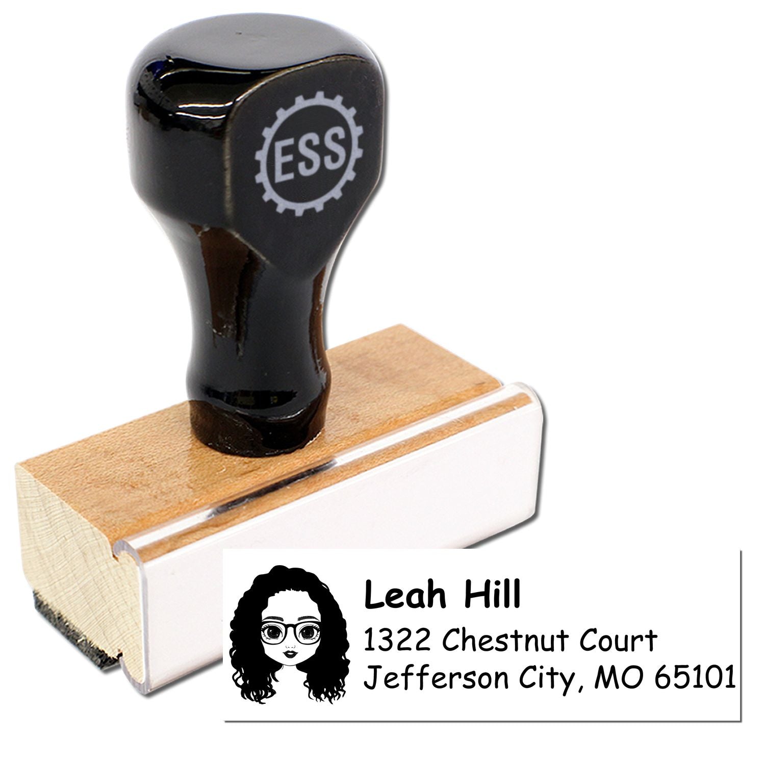 Wood Handle Ms Leah Bitmoji Address Stamp - Engineer Seal Stamps