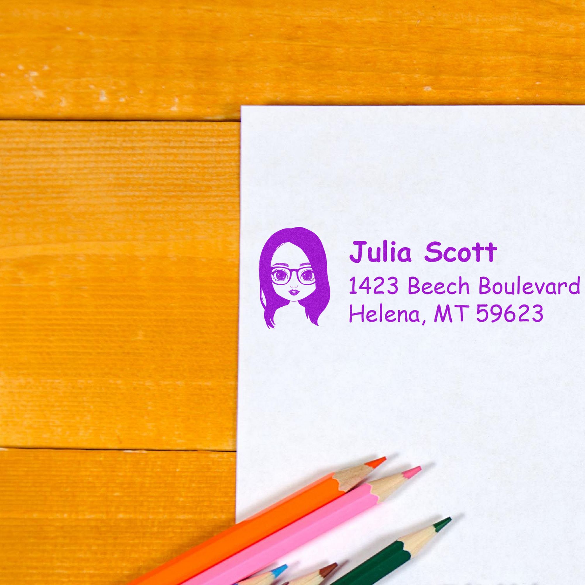 Wood Handle Ms Julia Bitmoji Address Stamp - Engineer Seal Stamps