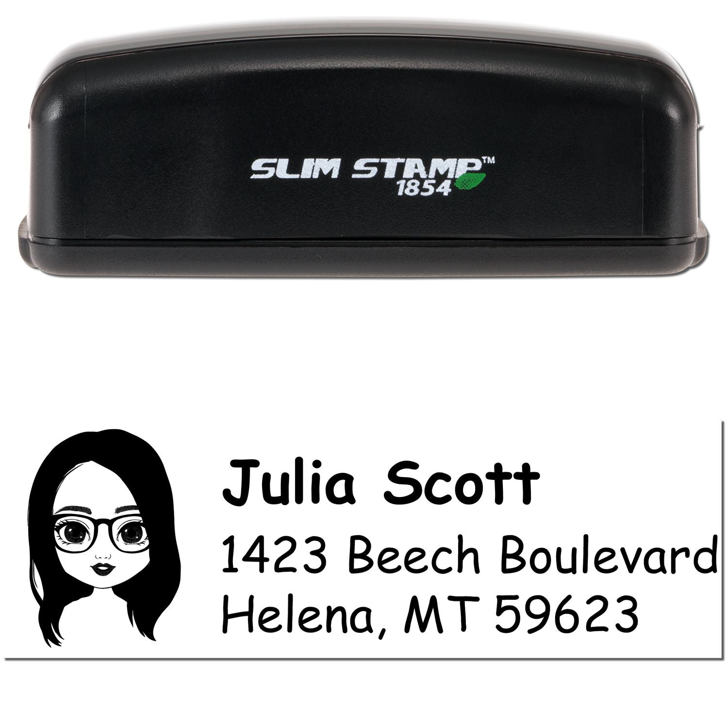 Photo: engineersealstamps.com Ms. Julia Bitmoji Customized Pre-Inked Address Stamp