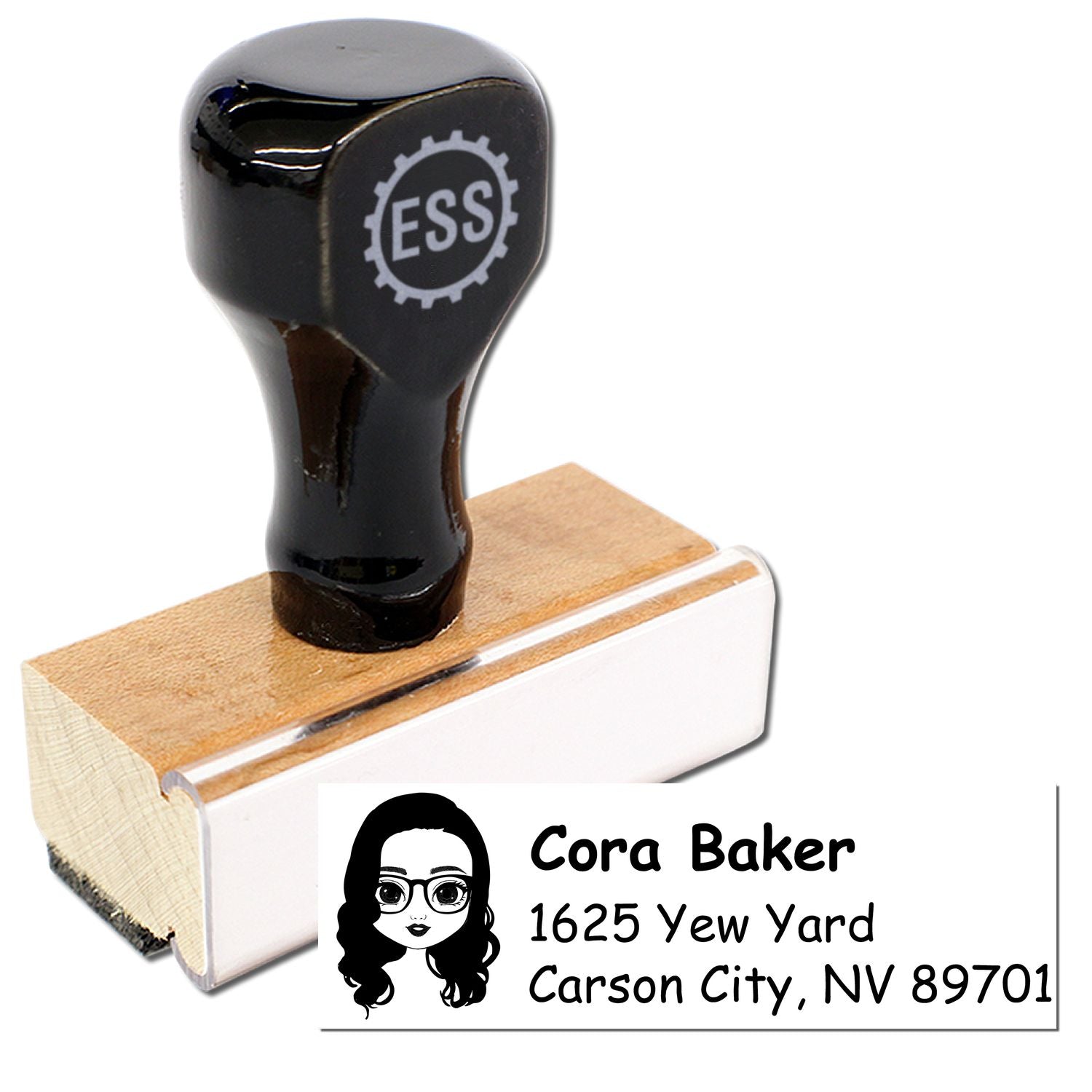 Wood Handle Ms Cora Bitmoji Address Stamp - Engineer Seal Stamps