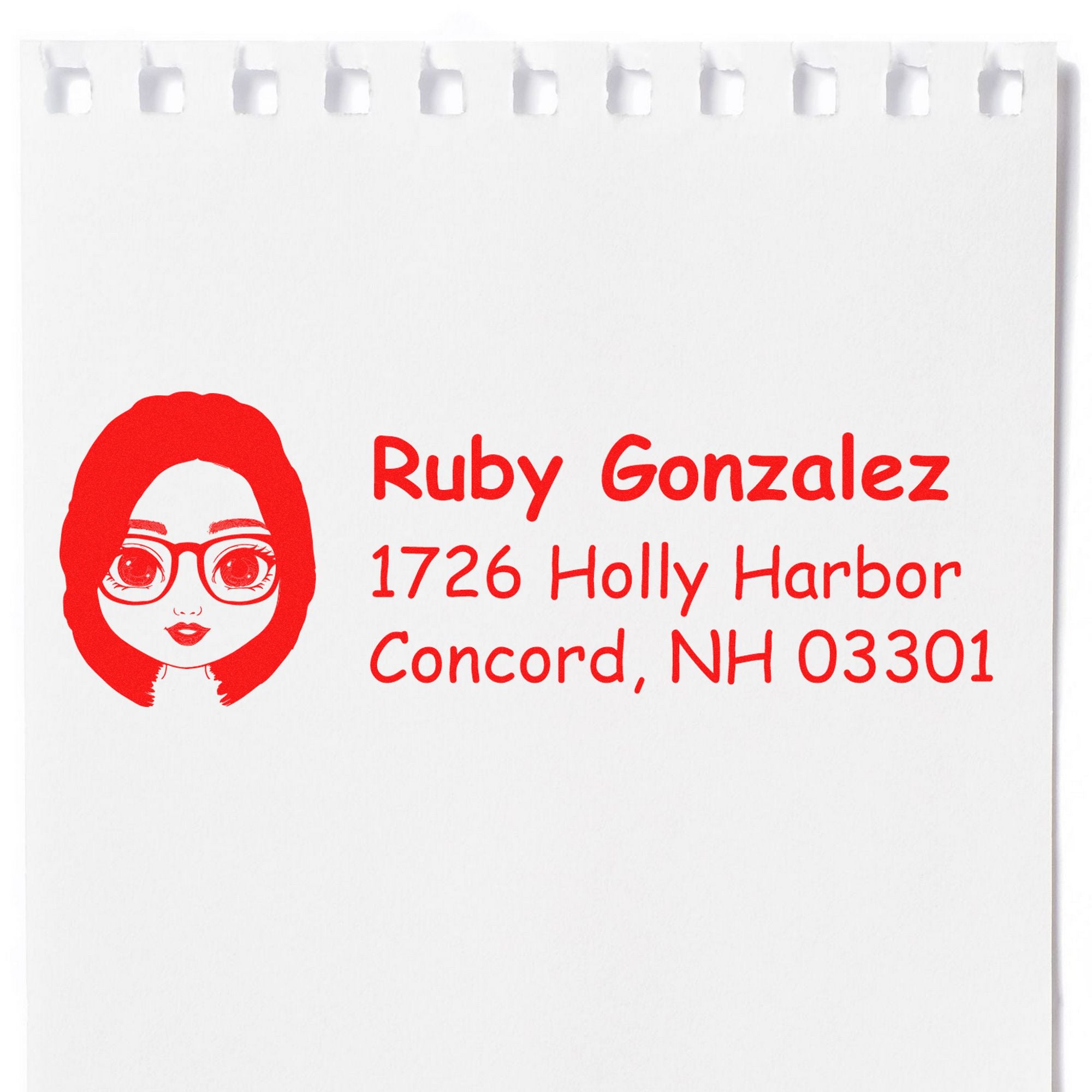 Wood Handle Ms Ruby Bitmoji Address Stamp - Engineer Seal Stamps