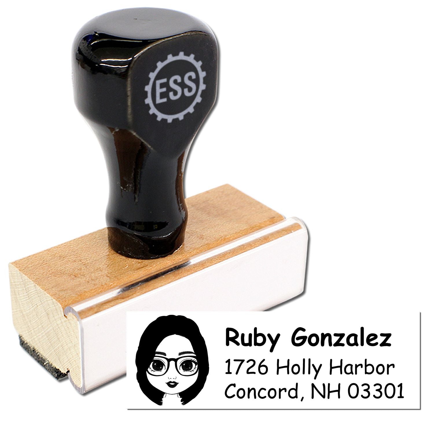 Wood Handle Ms Ruby Bitmoji Address Stamp - Engineer Seal Stamps