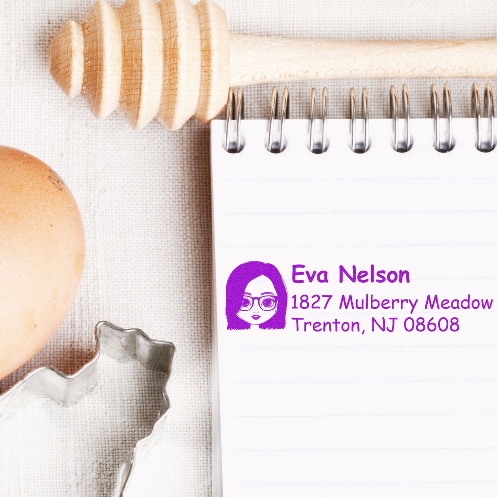 Wood Handle Ms Eva Bitmoji Address Stamp - Engineer Seal Stamps