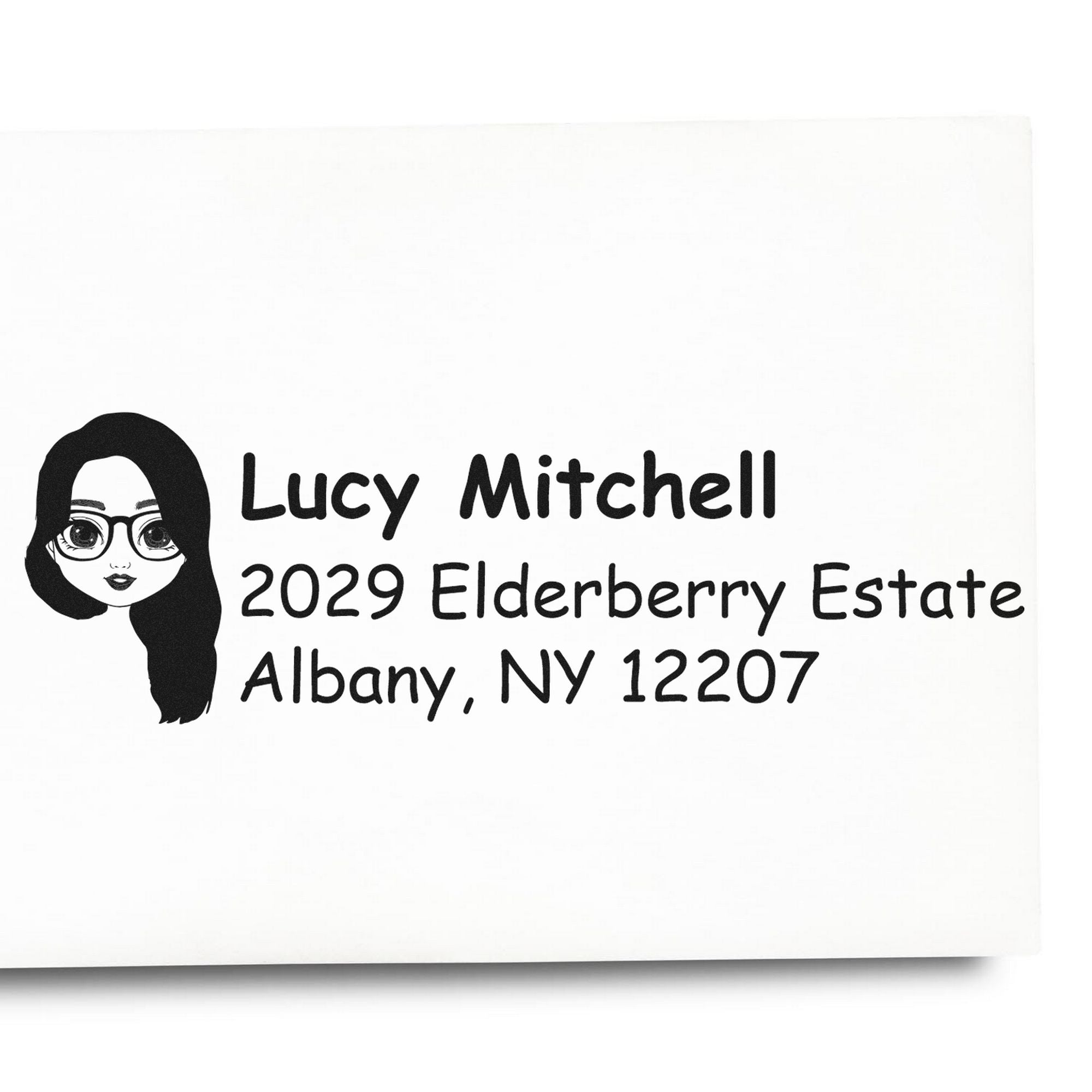 Wood Handle Ms Lucy Bitmoji Address Stamp - Engineer Seal Stamps