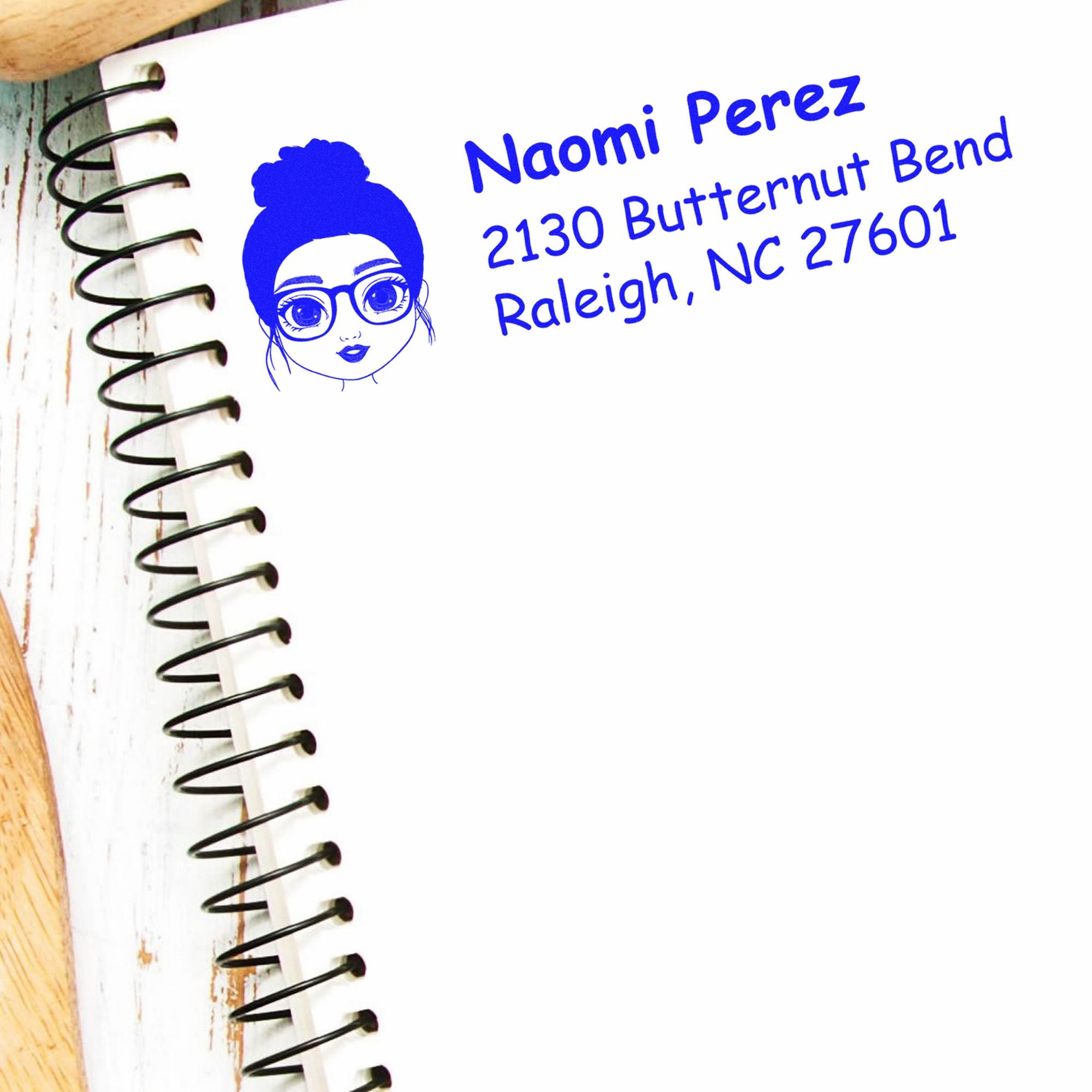 Wood Handle Ms Naomi Bitmoji Address Stamp - Engineer Seal Stamps