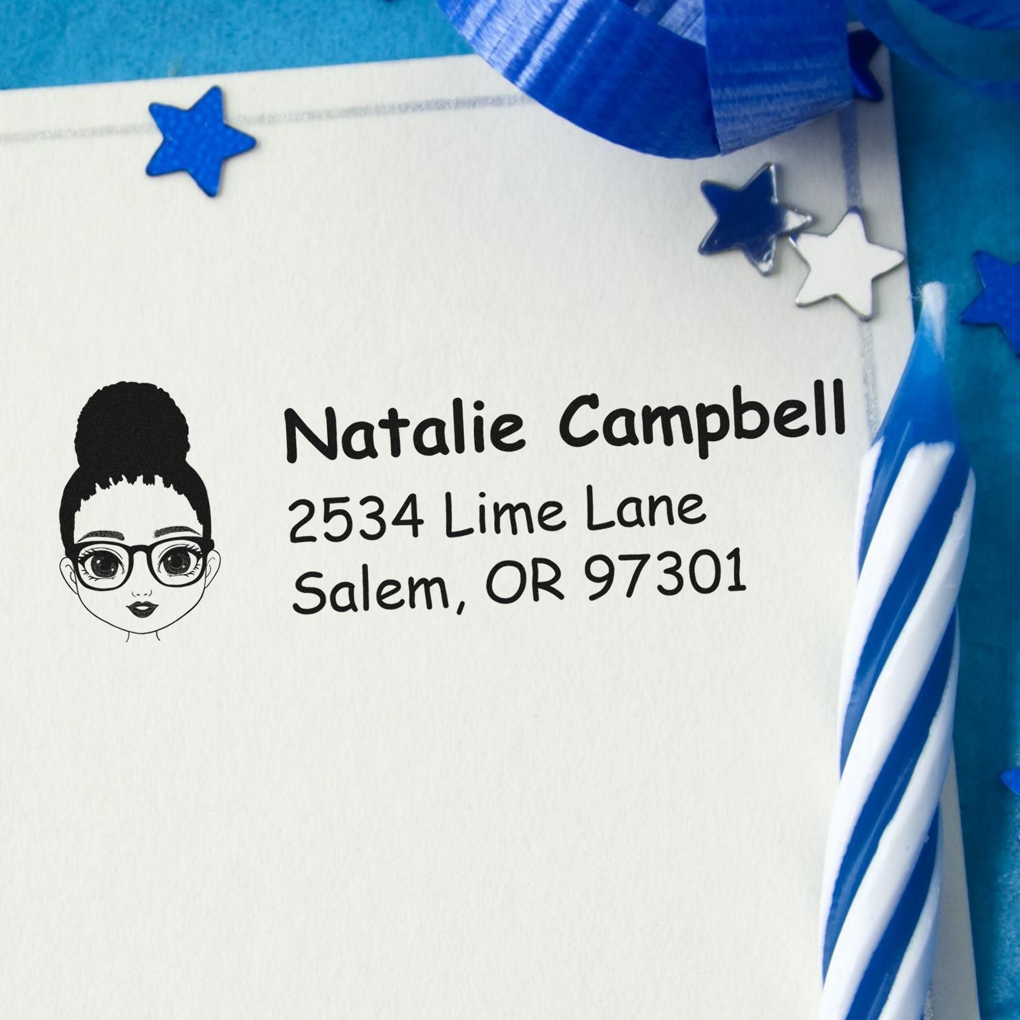Wood Handle Ms Natalie Bitmoji Address Stamp - Engineer Seal Stamps